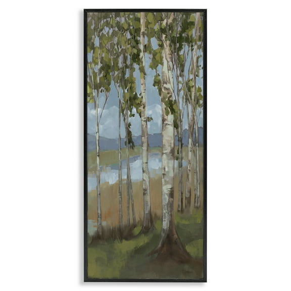 Stupell Industries Rustic Birch Copse Landscape Painting Black Framed Art Print Wall Art, 10 x 24