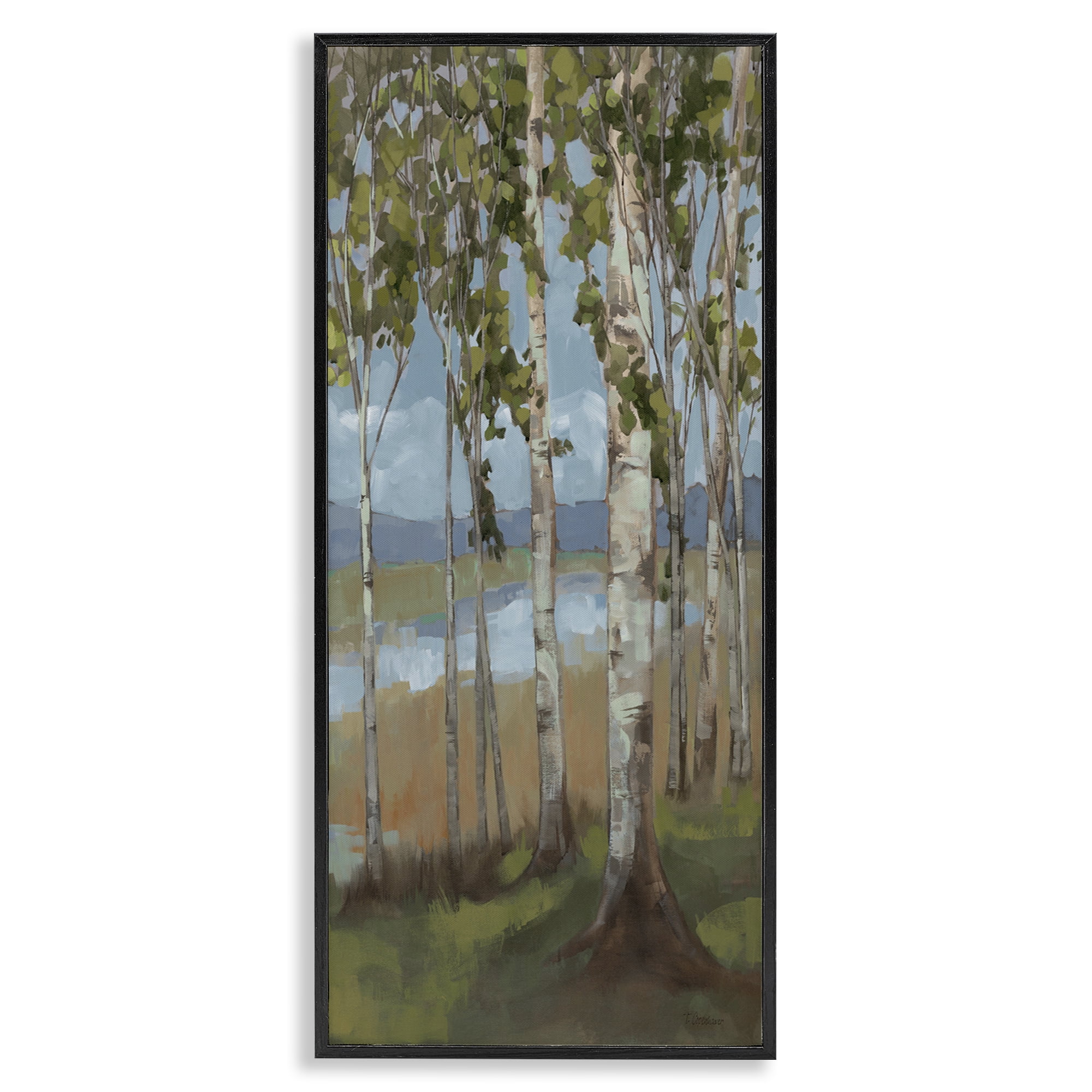 Stupell Industries Rustic Birch Copse Landscape Painting Black Framed Art Print Wall Art, 13 x 30