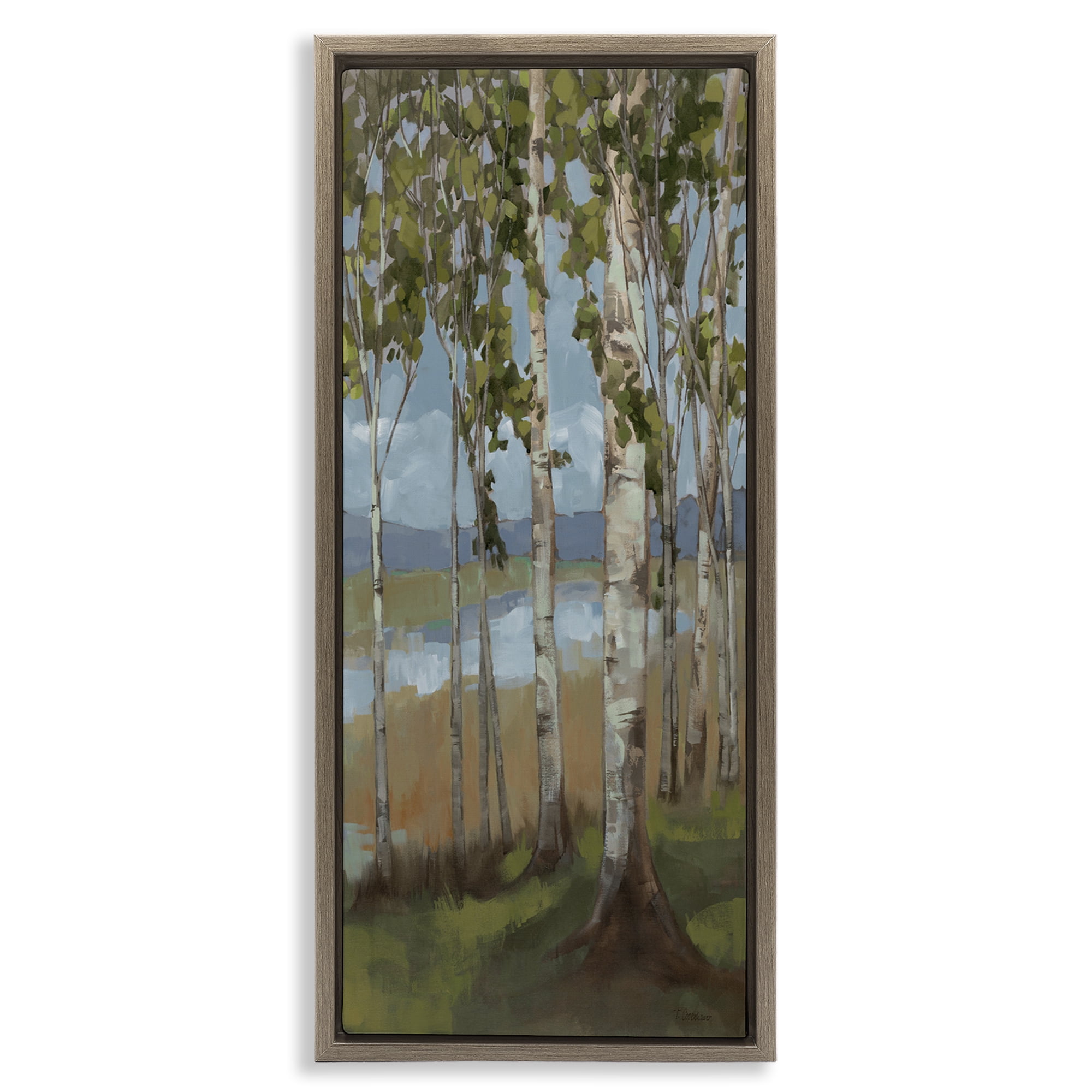 Stupell Industries Rustic Birch Copse Landscape Painting Brown Floater Framed Art Print Wall Art, 11 x 25