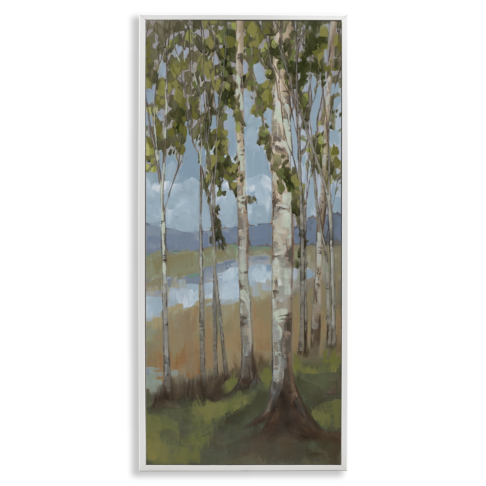 Stupell Industries Rustic Birch Copse Landscape Painting White Framed Art Print Wall Art, 10 x 24