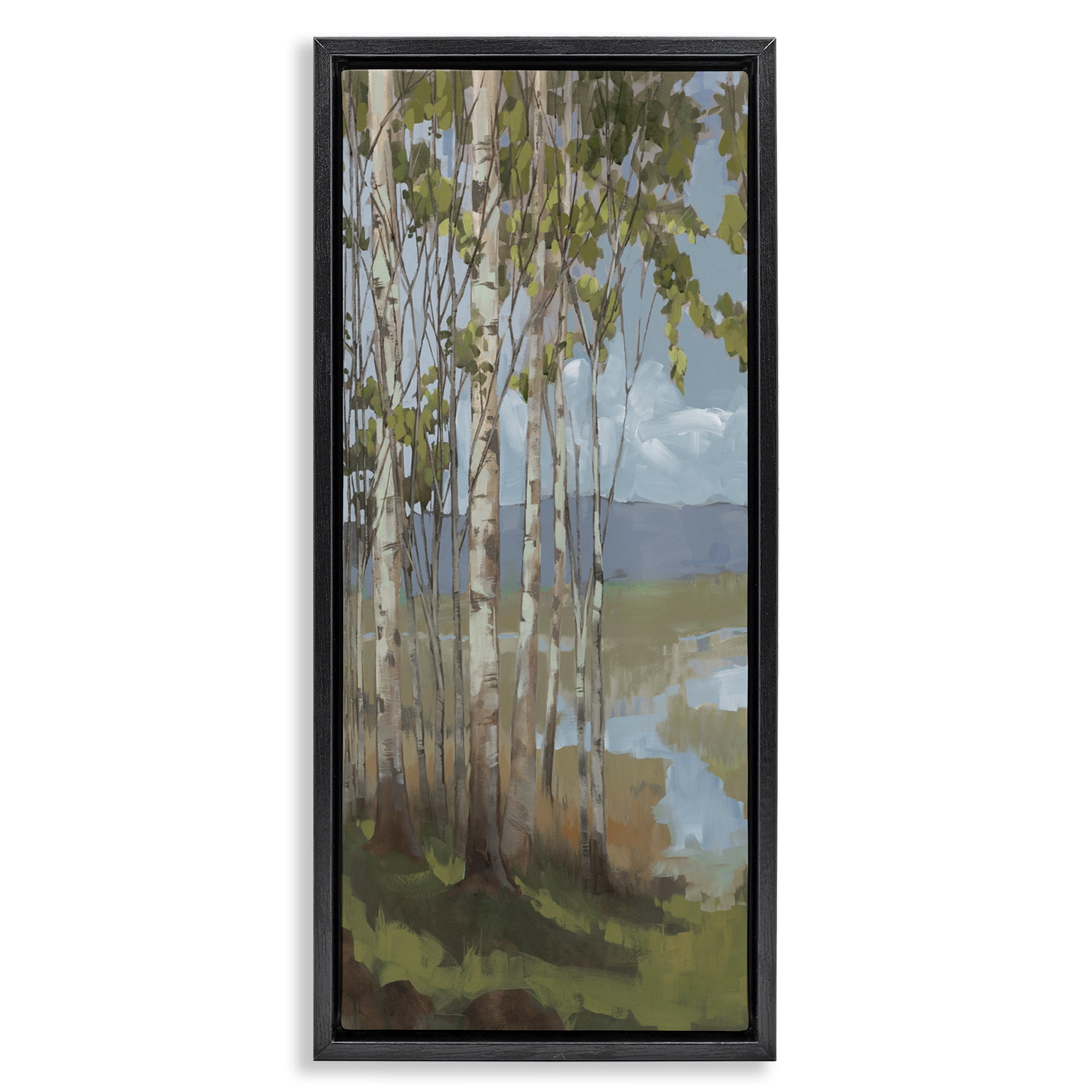 Stupell Industries Rustic Birch Grove Landscape Painting Black Floater Framed Art Print Wall Art, 11 x 25