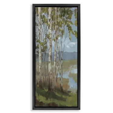 Stupell Industries Rustic Birch Grove Landscape Painting Black Floater Framed Art Print Wall Art, 11 x 25