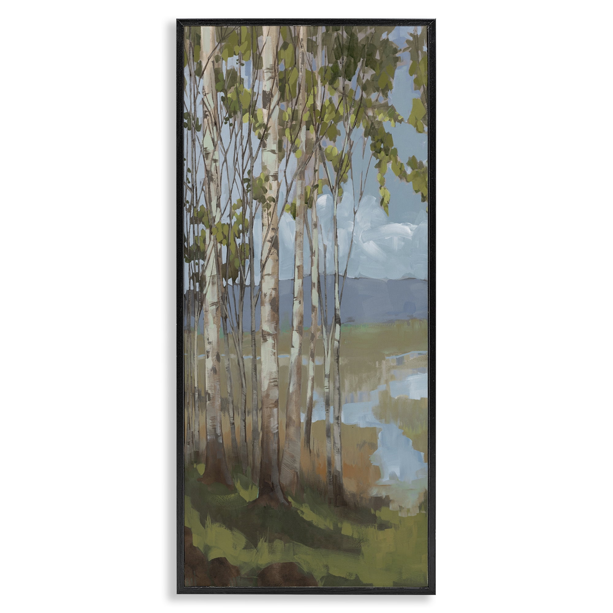 Stupell Industries Rustic Birch Grove Landscape Painting Black Framed Art Print Wall Art, 10 x 24