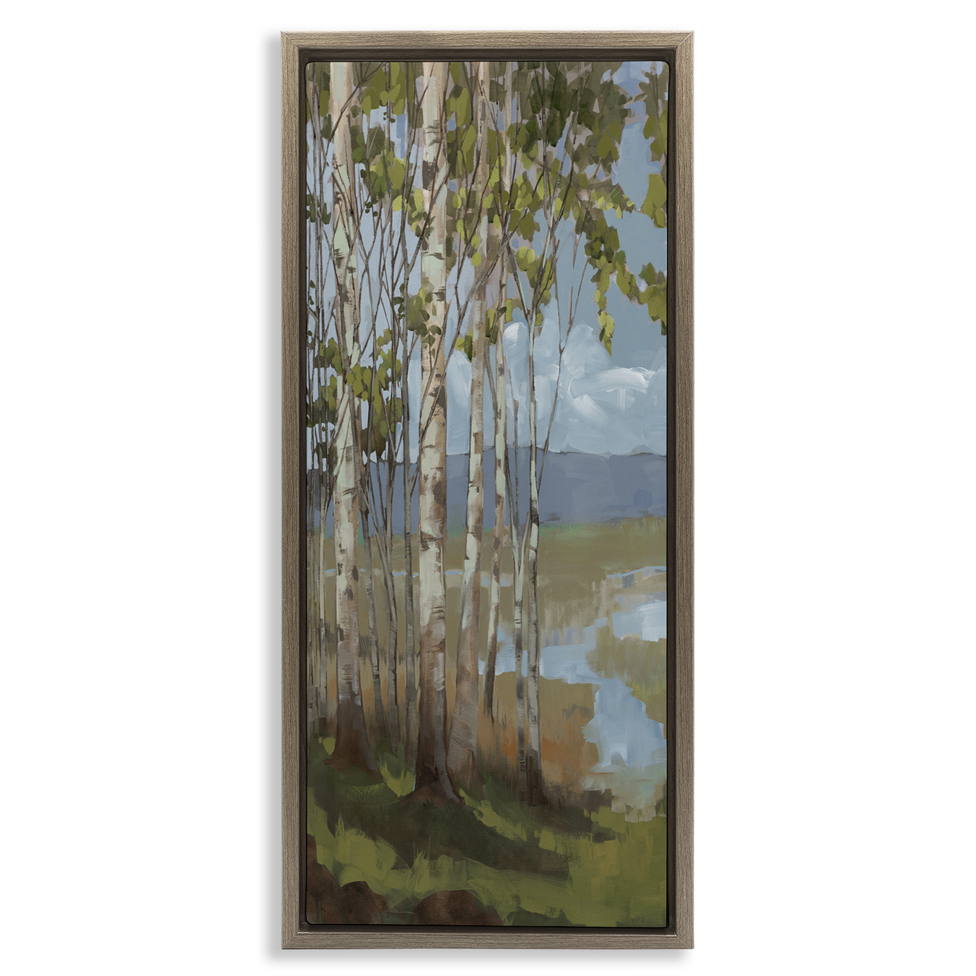 Stupell Industries Rustic Birch Grove Landscape Painting Brown Floater Framed Art Print Wall Art, 11 x 25