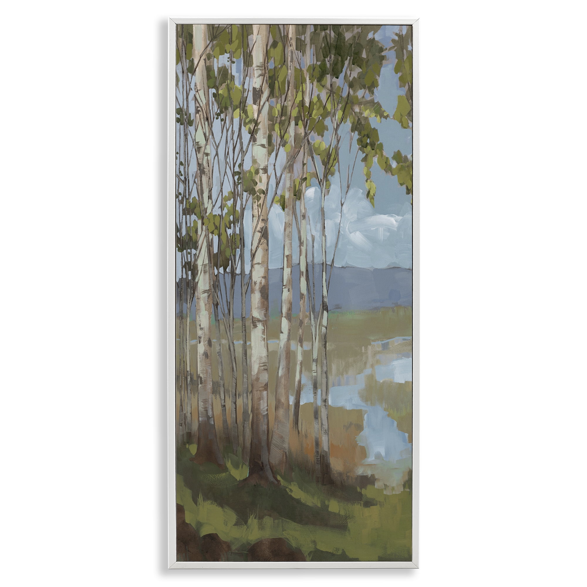 Stupell Industries Rustic Birch Grove Landscape Painting White Framed Art Print Wall Art, 10 x 24