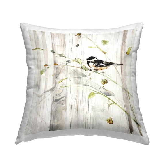 Stupell Industries Rustic Bird Perched Grain Pattern Square Decorative Printed Throw Pillow, 18 x 18,