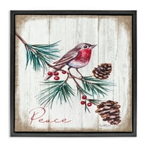 Stupell Industries Rustic Bird & Pinecones Holiday Painting Black Floater Framed Canvas Art Prints Wall Art, 18 x 18