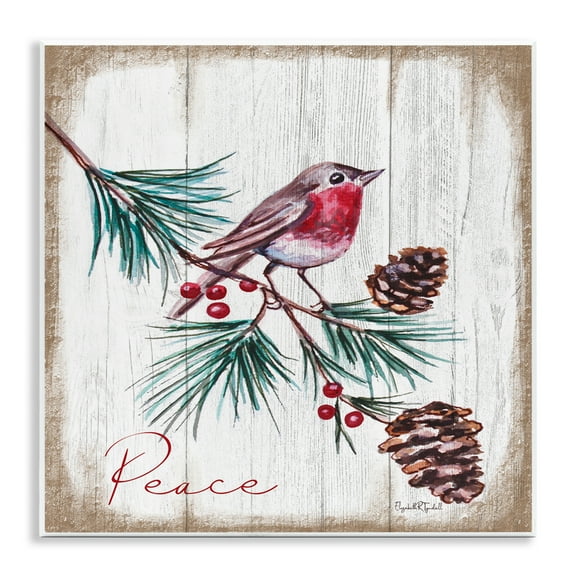 Stupell Industries Rustic Bird & Pinecones Holiday Painting Unframed Art Prints Wall Art, 12 x 12