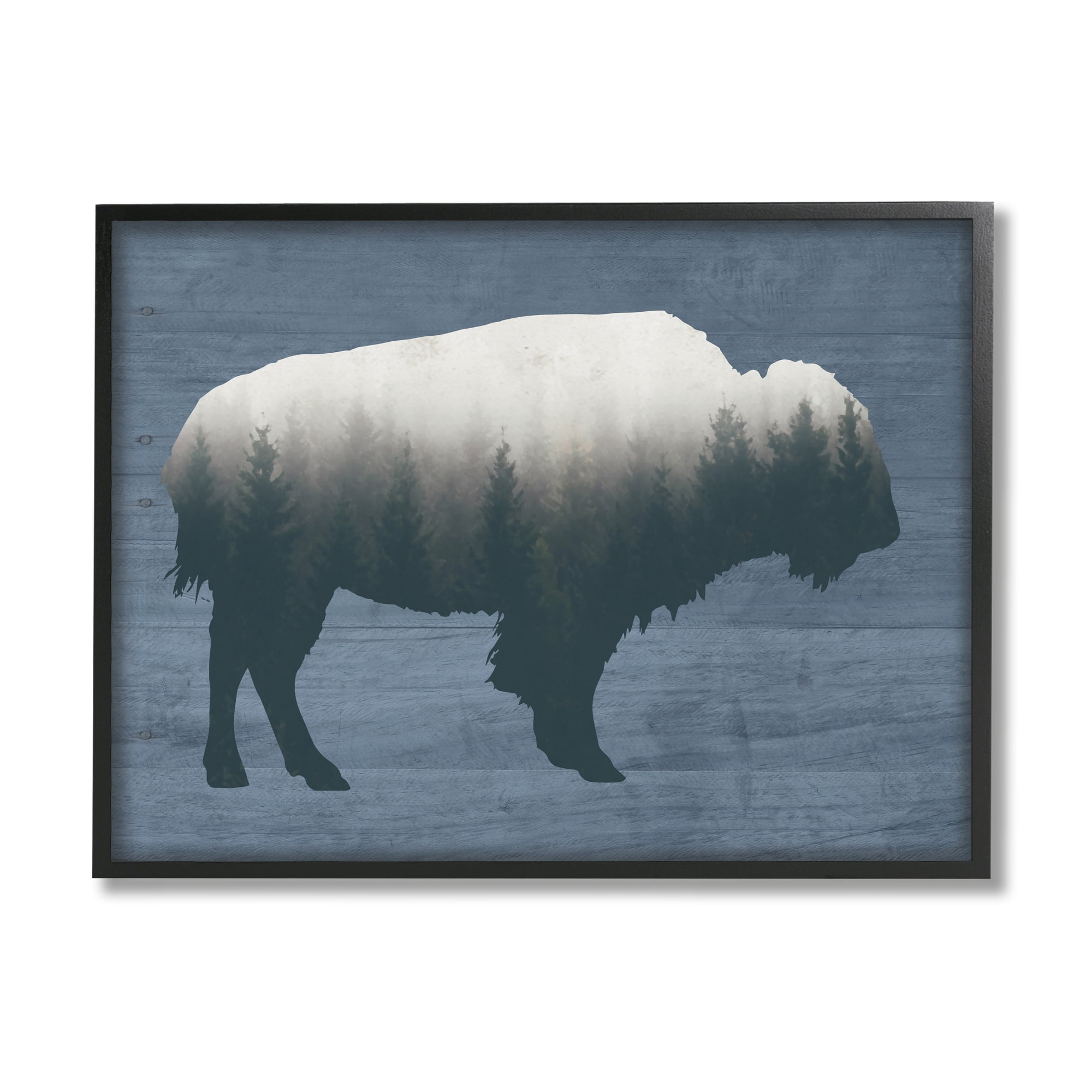 Stupell Industries Rustic Bison Shape Silhouette Forest Trees Pattern Graphic Art Black Framed Art Print Wall Art, Design by Lettered and Lined
