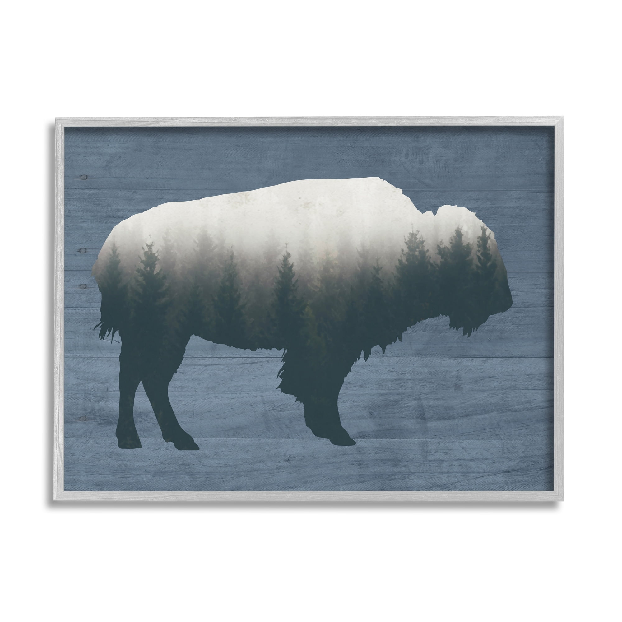 Stupell Industries Rustic Bison Shape Silhouette Forest Trees Pattern Graphic Art Gray Framed Art Print Wall Art, Design by Lettered and Lined