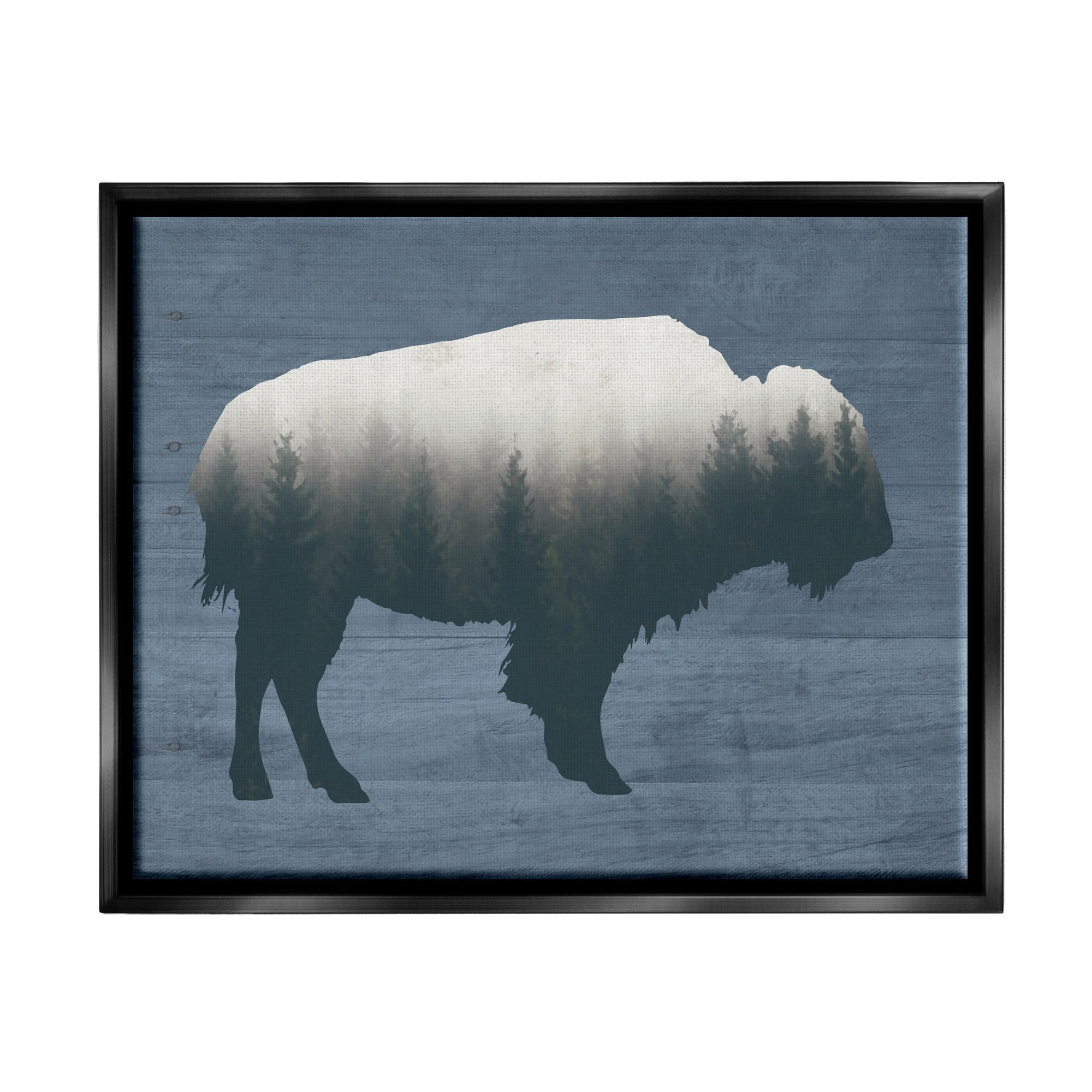 Stupell Industries Rustic Bison Shape Silhouette Forest Trees Pattern Graphic Art Jet Black Floating Framed Canvas Print Wall Art, Design by Lettered and Lined
