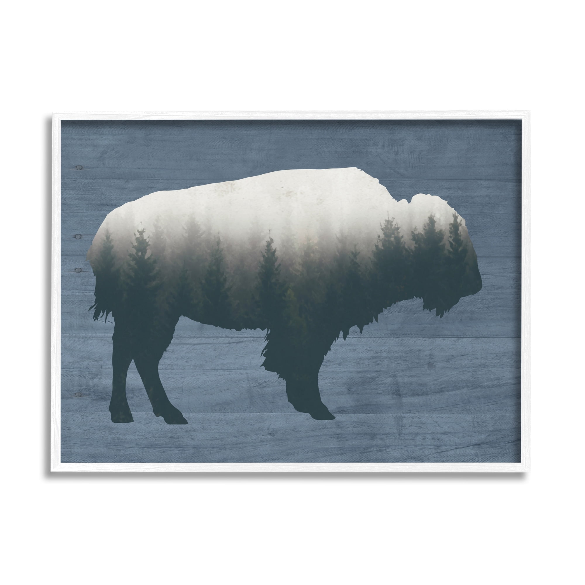 Stupell Industries Rustic Bison Shape Silhouette Forest Trees Pattern Graphic Art White Framed Art Print Wall Art, Design by Lettered and Lined