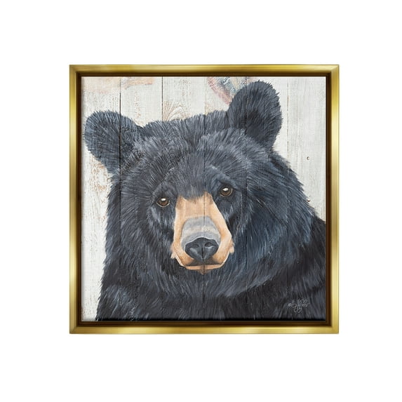 Stupell Industries Rustic Black Bear Animals & Insects Painting Gold Floater Framed Canvas Art Print Wall Art, 25 x 25