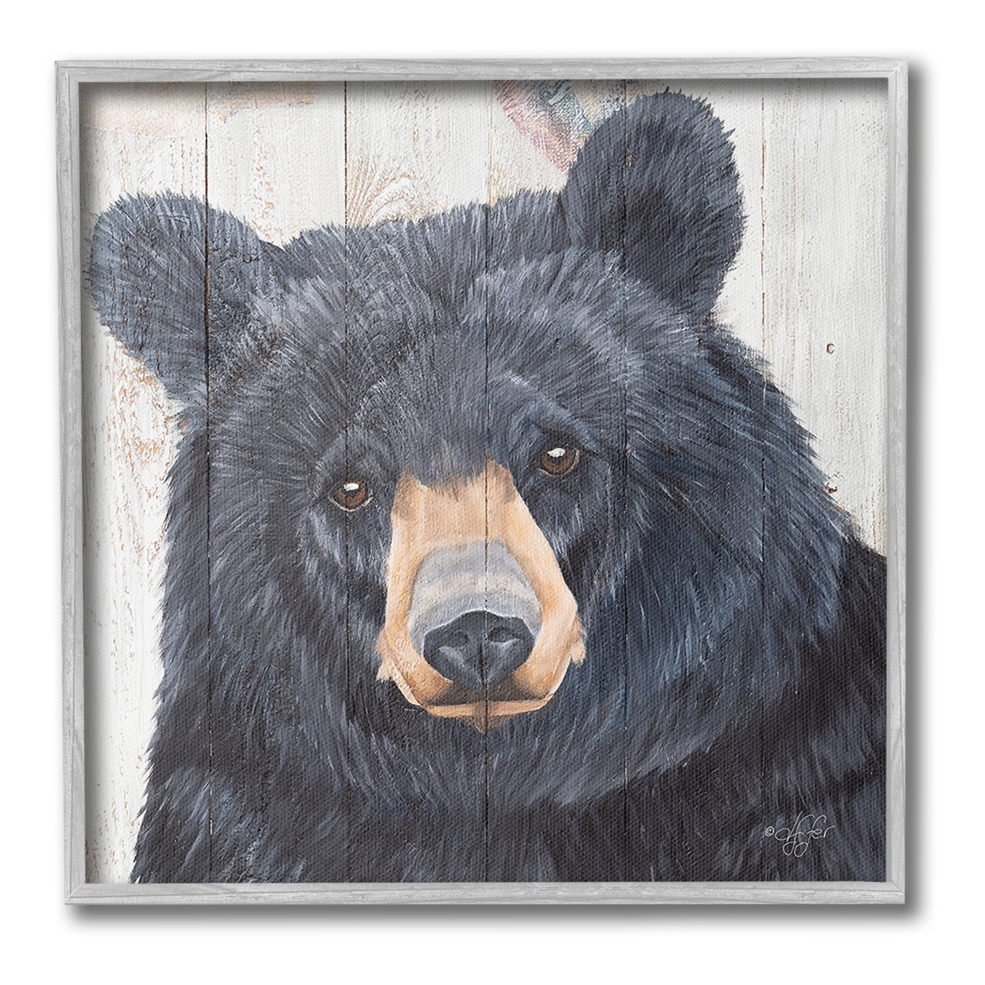 Stupell Industries Rustic Black Bear Animals & Insects Painting Gray Framed Art Print Wall Art, 24 x 24