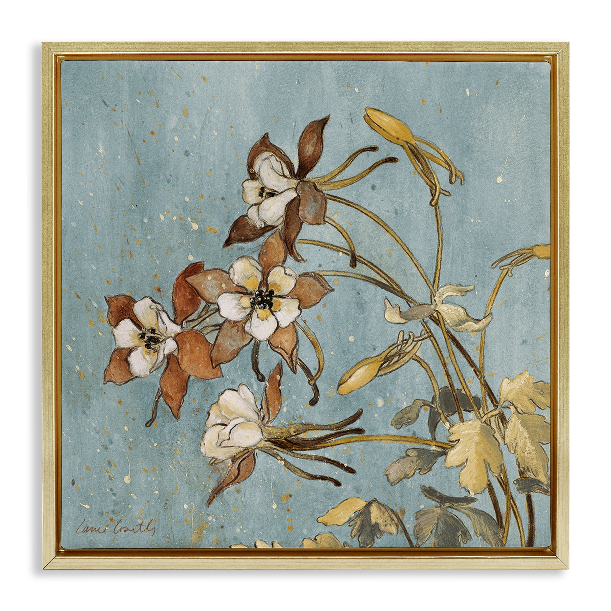 Stupell Industries Rustic Blooming Buds Botanical & Floral Painting Gold Floater Framed Canvas Art Print Wall Art, 25 x 25