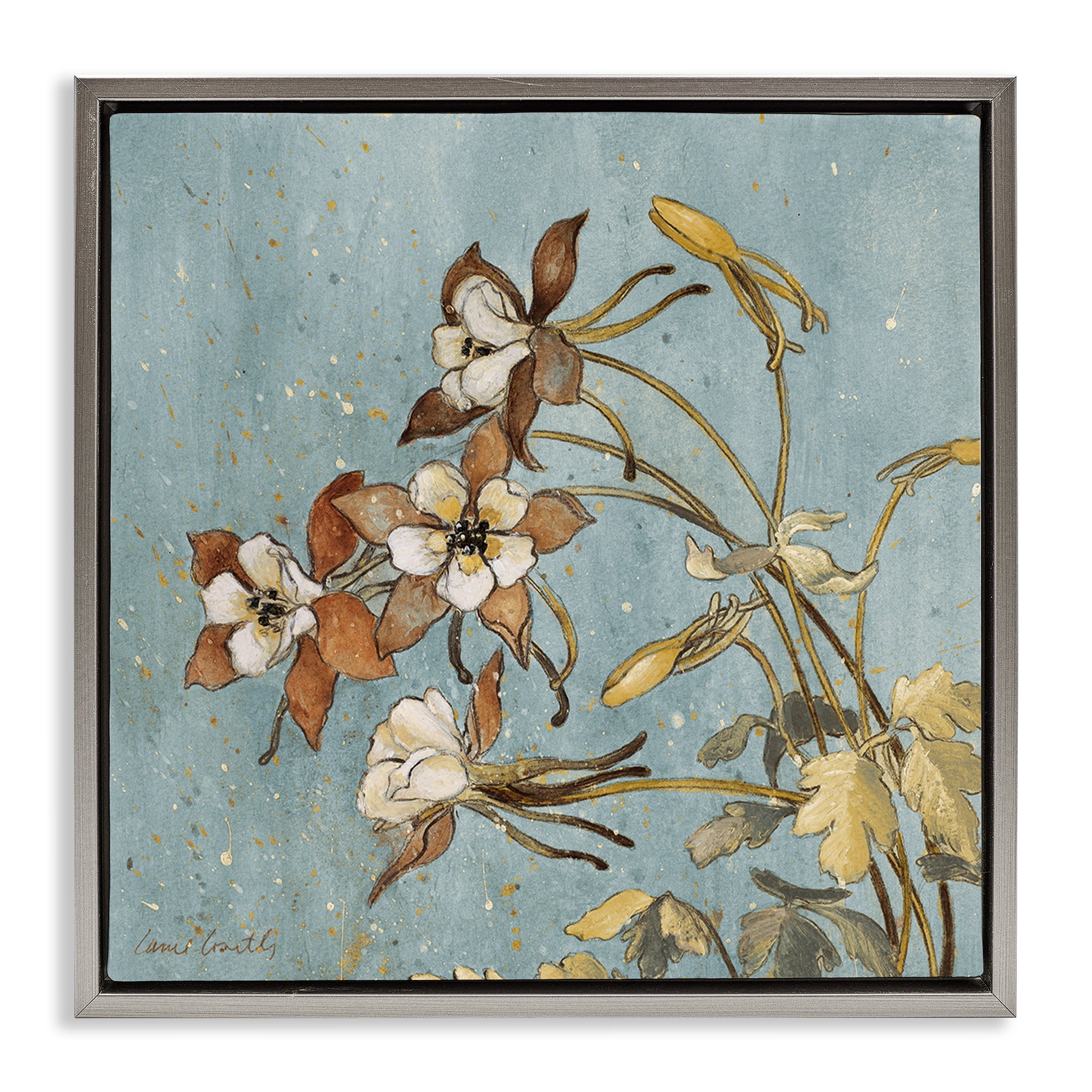 Stupell Industries Rustic Blooming Buds Botanical & Floral Painting Gray Floater Framed Canvas Art Print Wall Art, 25 x 25