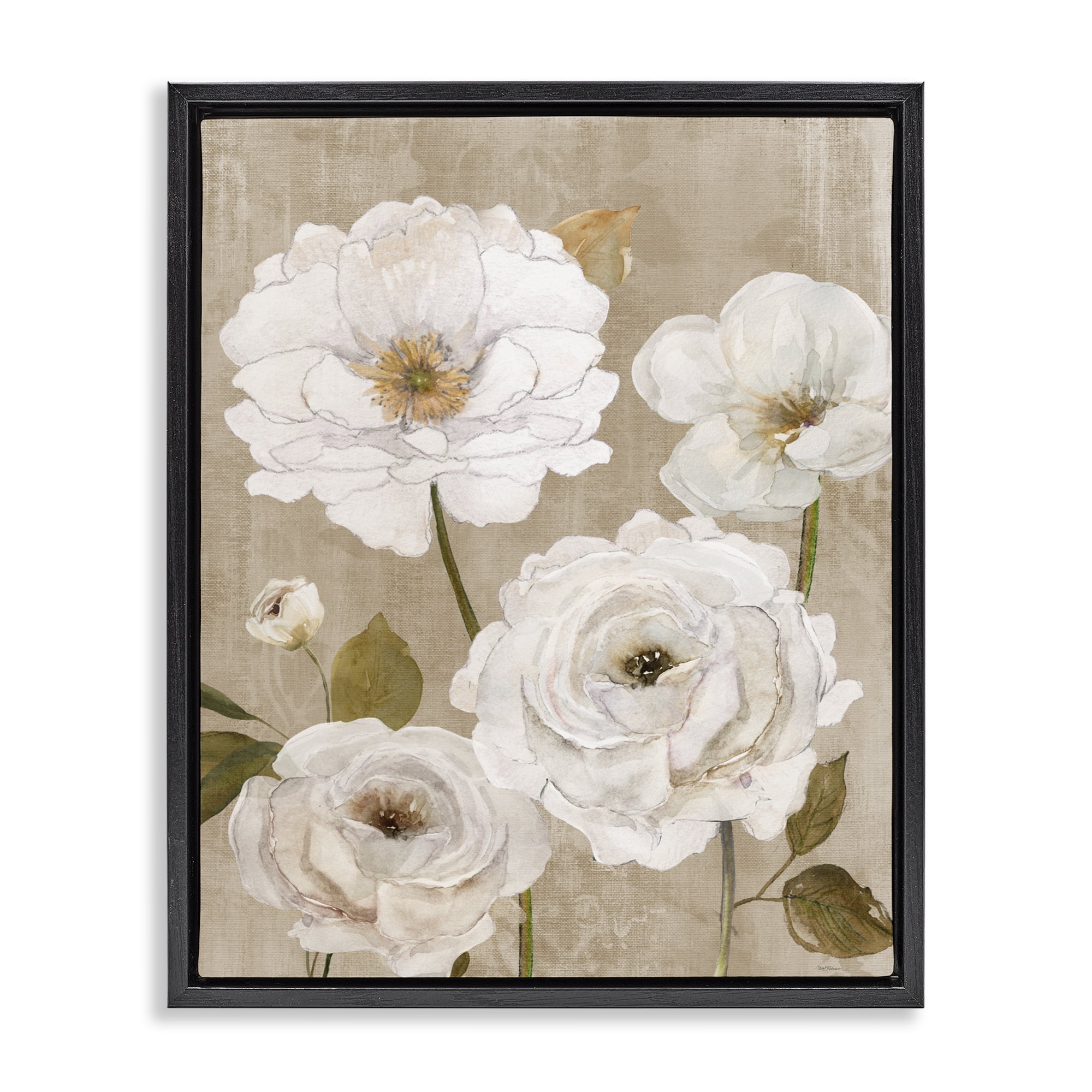 Stupell Industries Rustic Blooms in White Black Framed Floater Canvas Wall Art, design by Carol Robinson