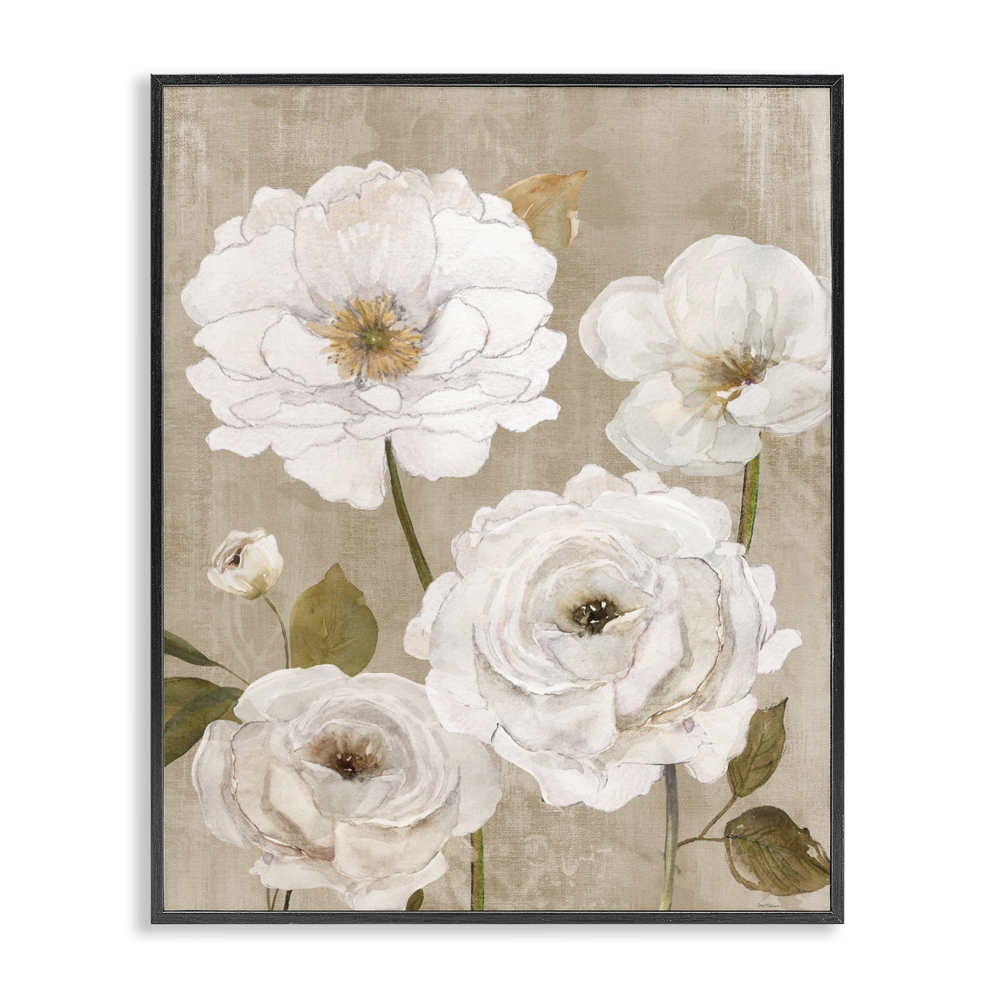 Stupell Industries Rustic Blooms in White Black Framed Giclee Art, design by Carol Robinson