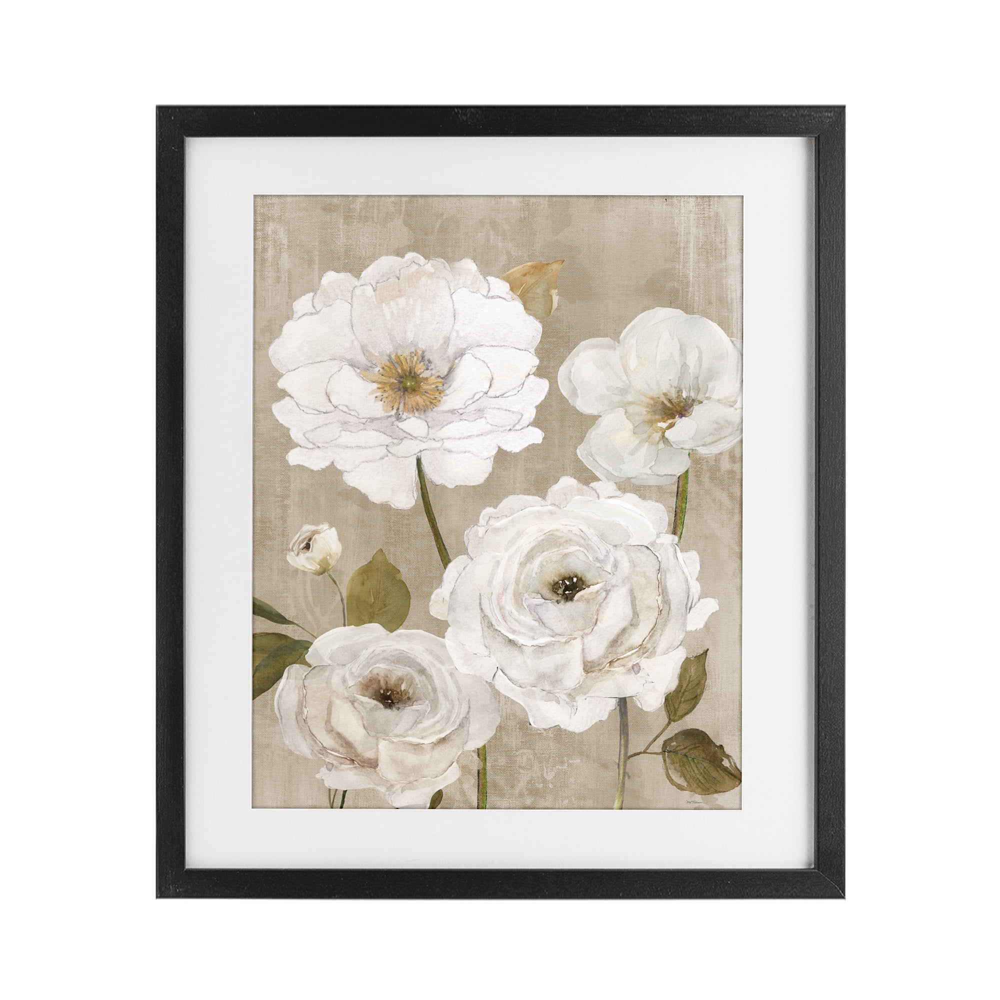 Stupell Industries Rustic Blooms in White Black Framed Print Under Glass, design by Carol Robinson