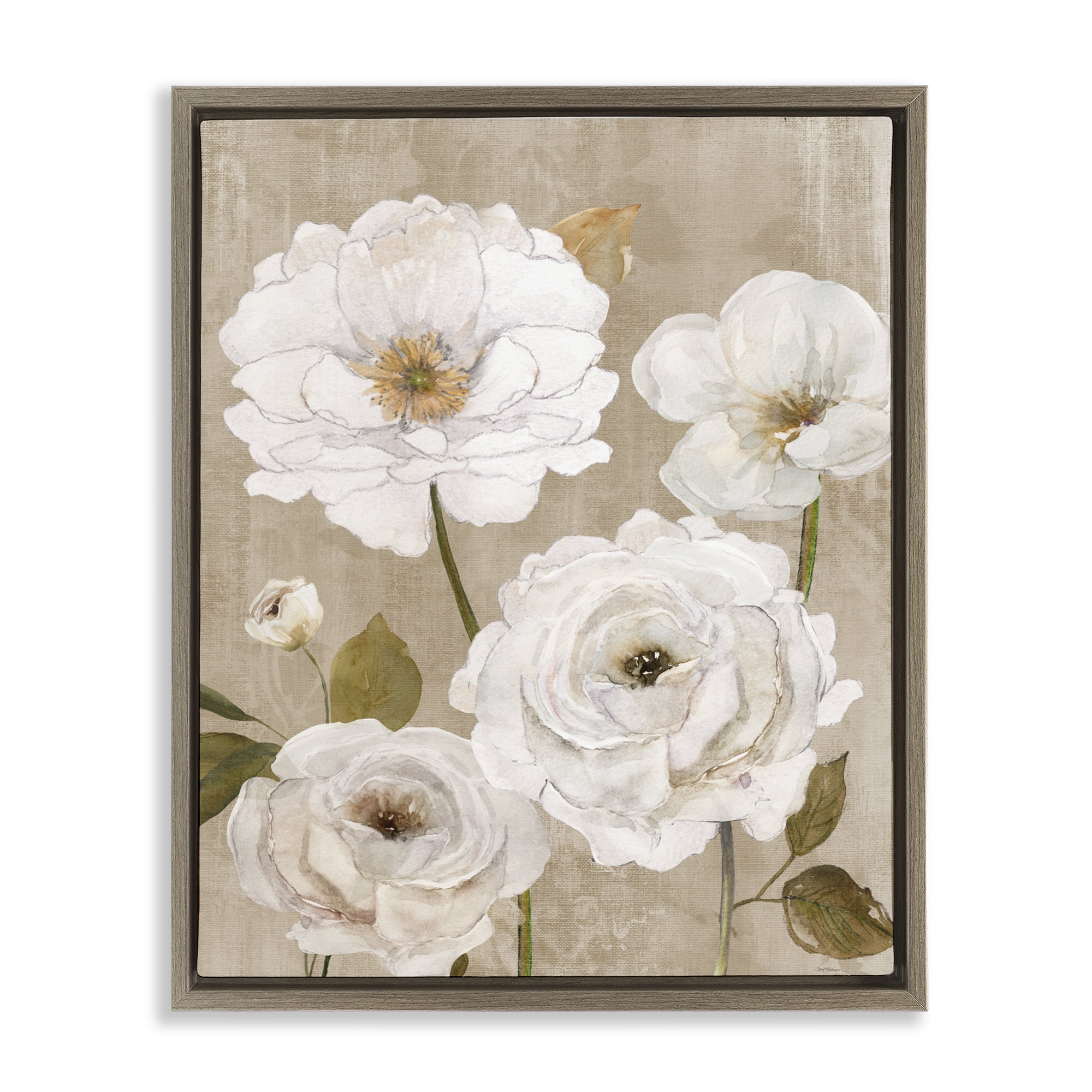Stupell Industries Rustic Blooms in White Brown Framed Floater Canvas Wall Art, design by Carol Robinson