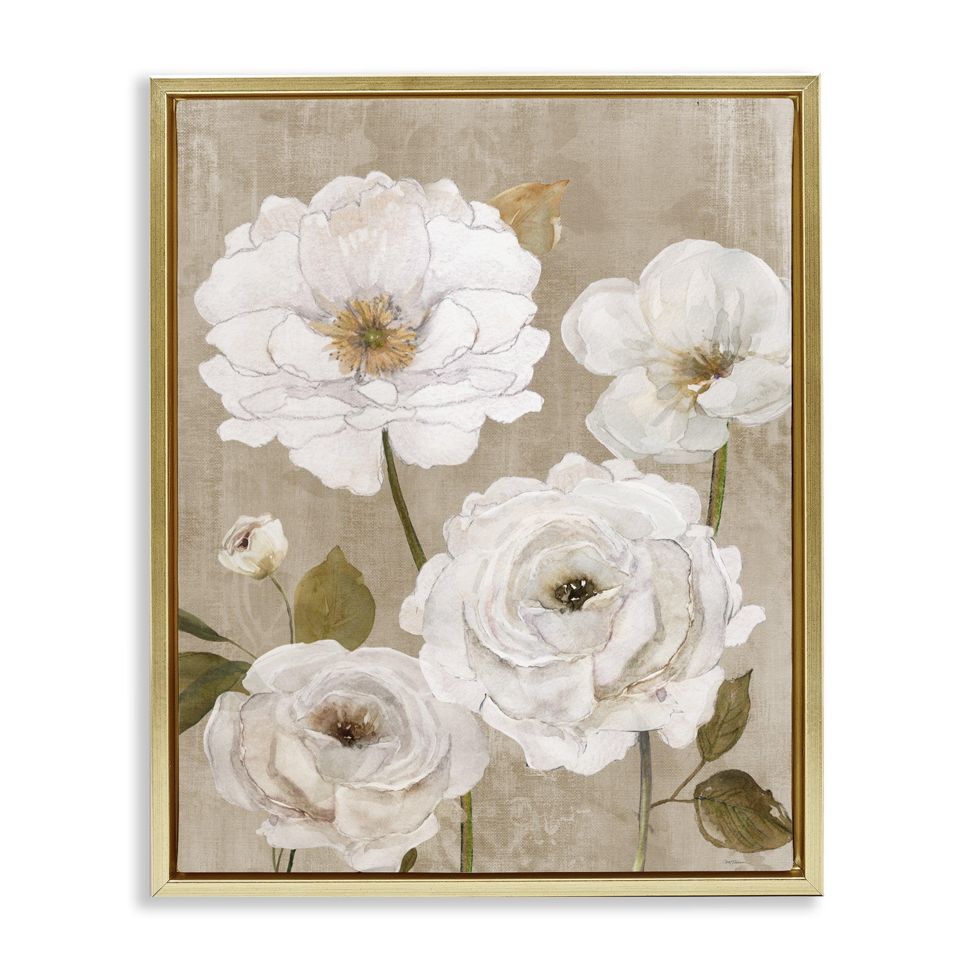 Stupell Industries Rustic Blooms in White Gold Framed Floater Canvas Wall Art, design by Carol Robinson