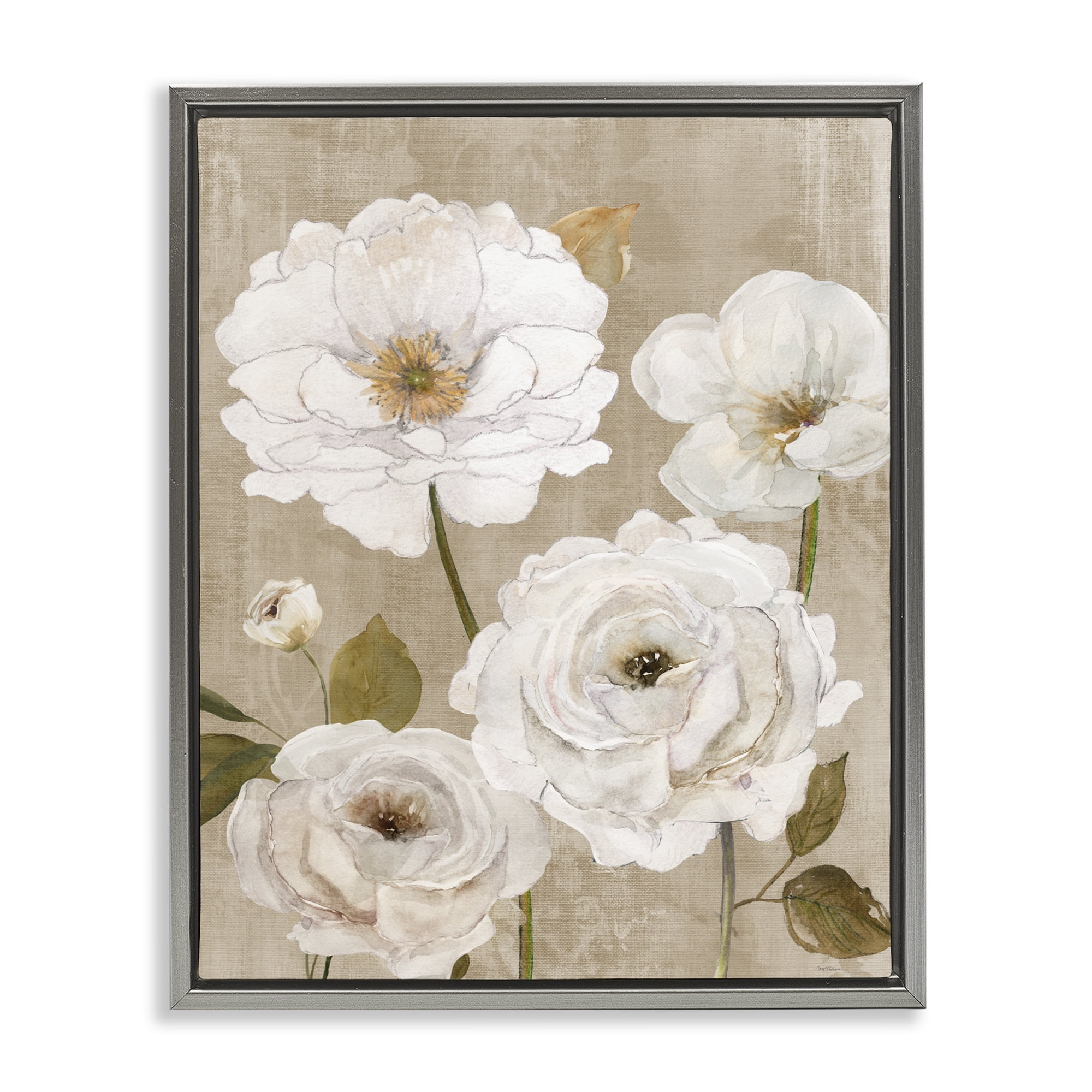 Stupell Industries Rustic Blooms in White Gray Framed Floater Canvas Wall Art, design by Carol Robinson