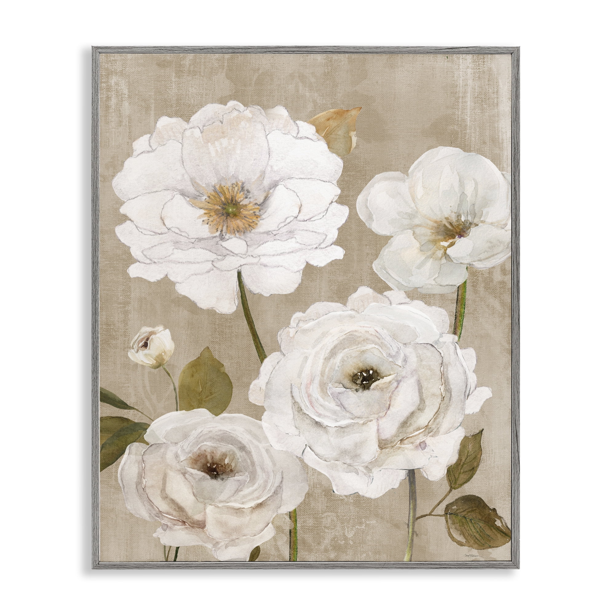 Stupell Industries Rustic Blooms in White Gray Framed Giclee Art, design by Carol Robinson