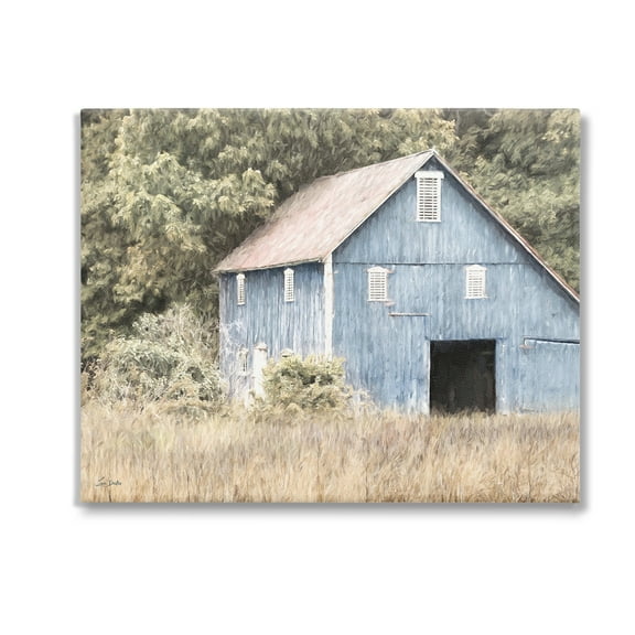Stupell Industries Rustic Blue Barn Landscape Painting Gallery Wrapped Canvas Art Print Wall Art, 20 x 16