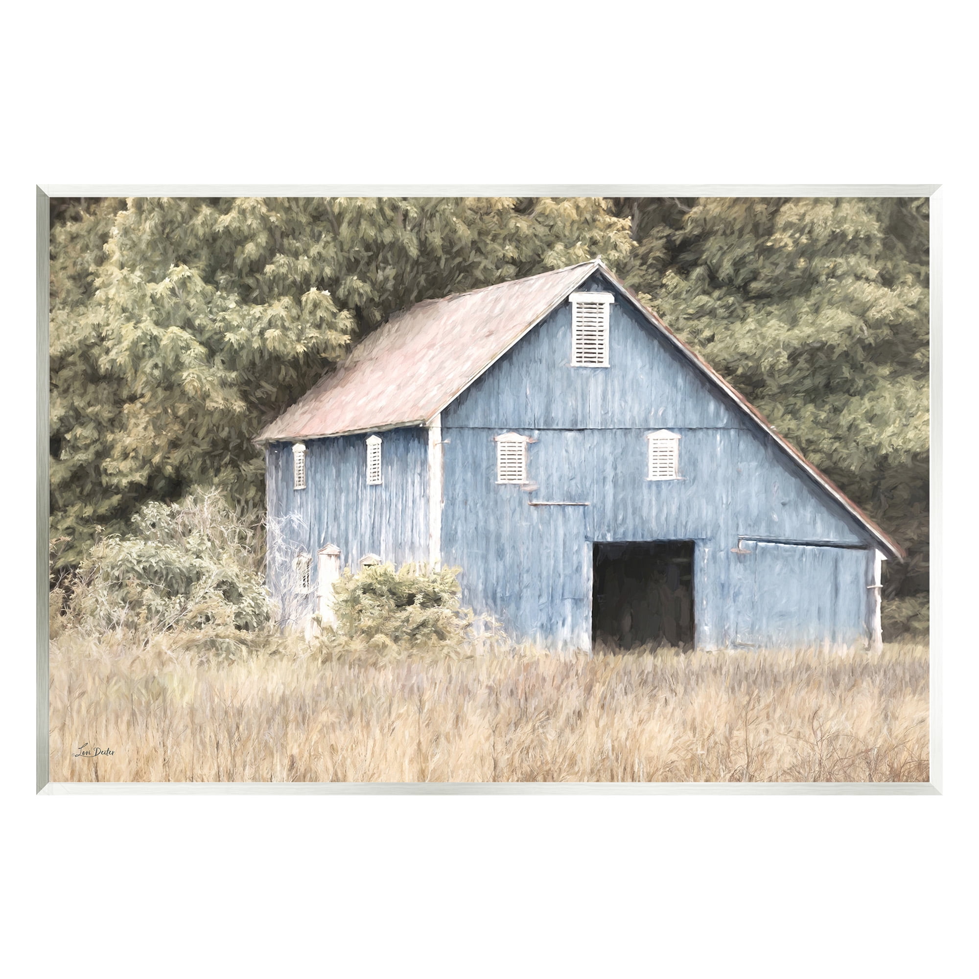Stupell Industries Rustic Blue Barn Landscape Painting Unframed Art Print Wall Art, 19 x 13