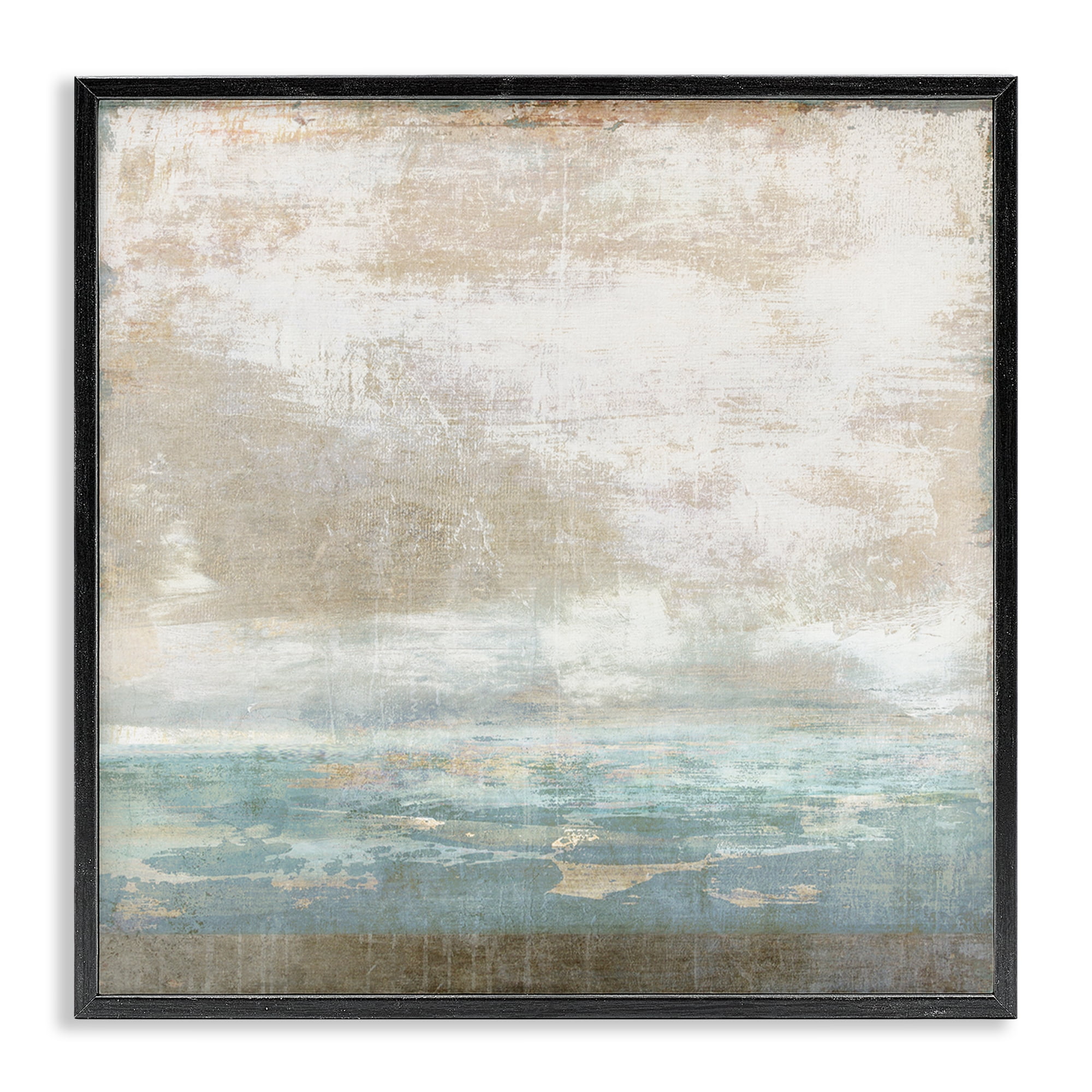 Stupell Industries Rustic Blue Beige Ombre Abstract Painting Black Framed Art Print Wall Art, 24 x 24