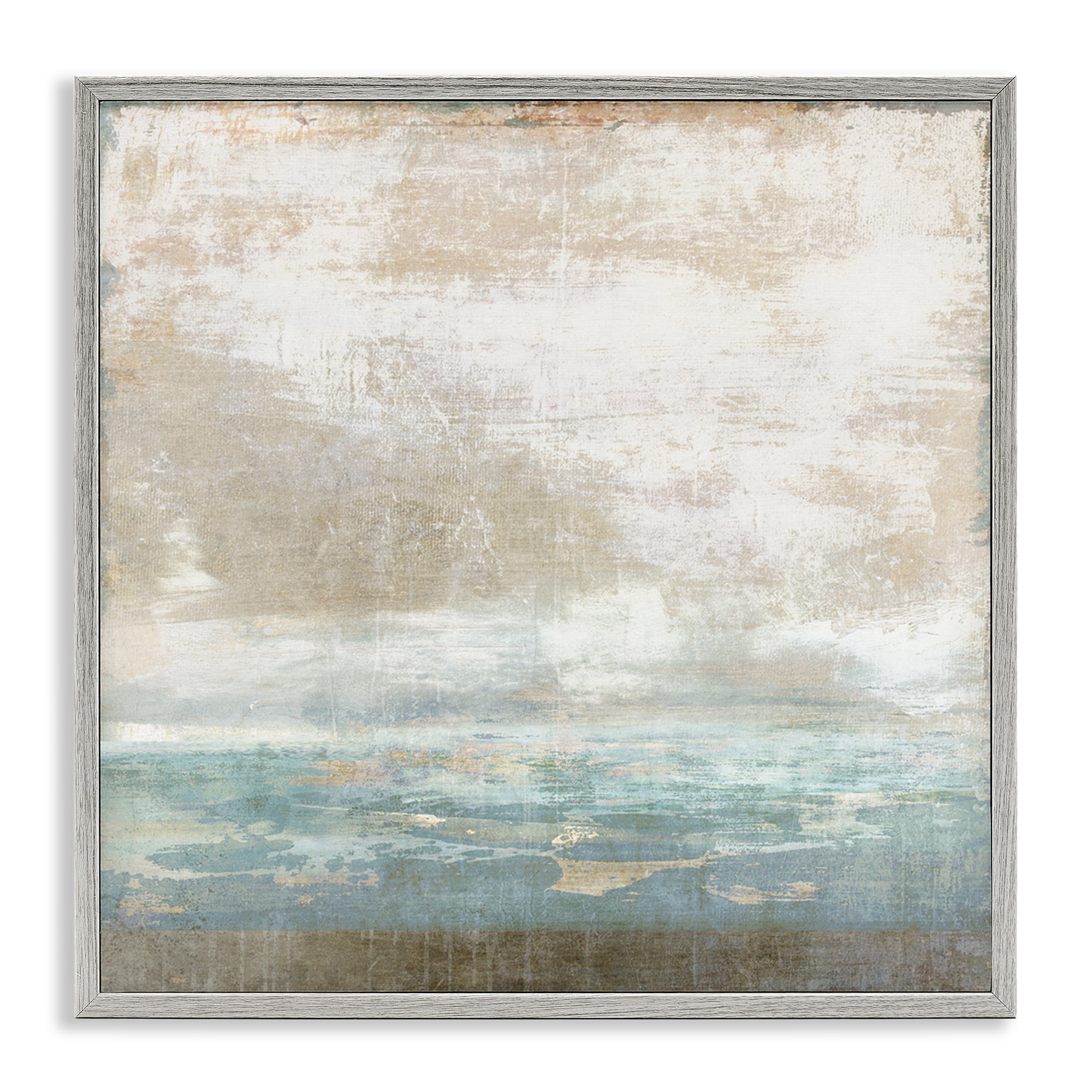 Stupell Industries Rustic Blue Beige Ombre Abstract Painting Gray Framed Art Print Wall Art, 17 x 17