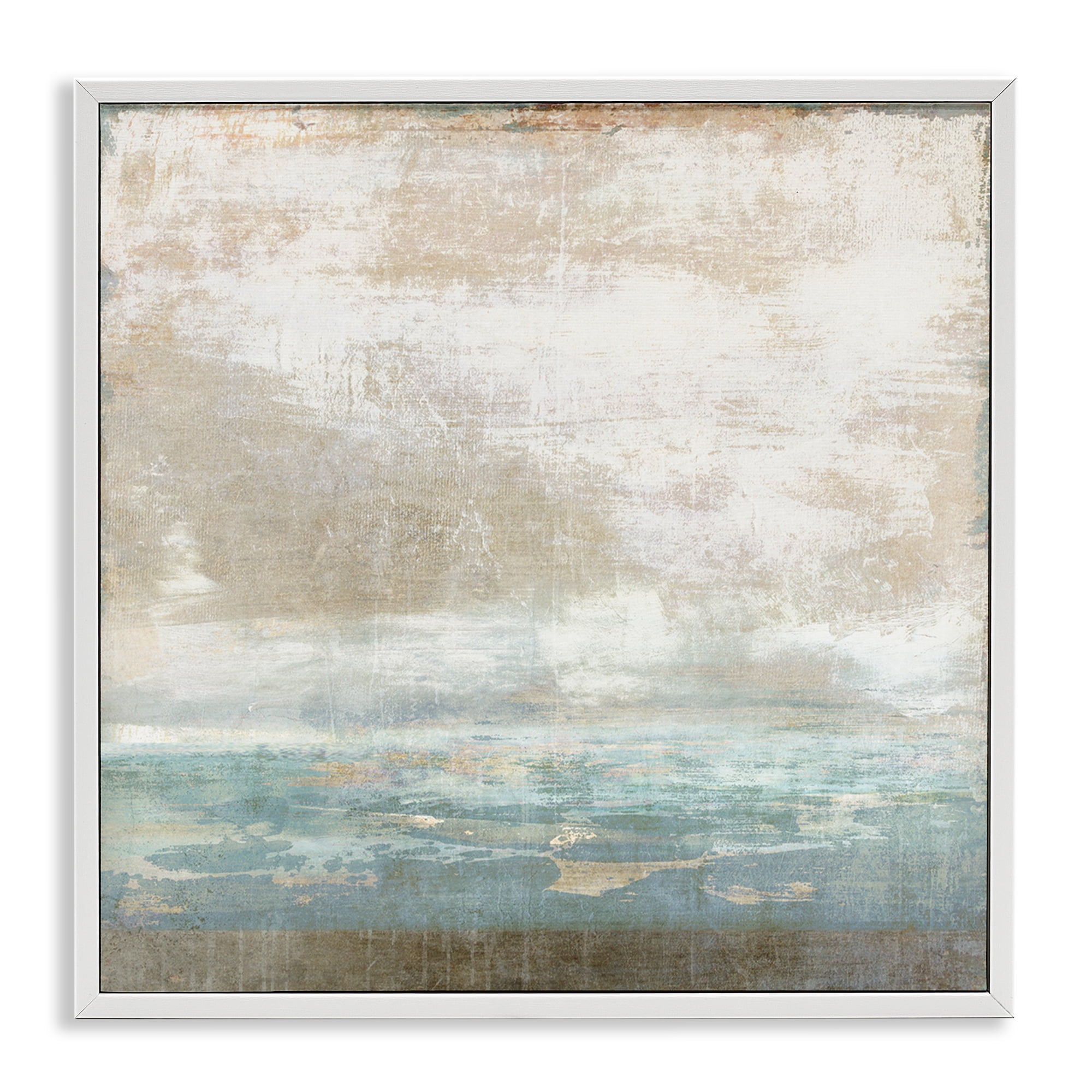 Stupell Industries Rustic Blue Beige Ombre Abstract Painting White Framed Art Print Wall Art, 24 x 24