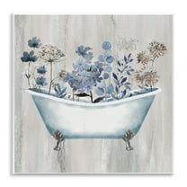 Stupell Industries Rustic Blue Floral Tub Bath & Laundry Painting Unframed Art Print Wall Art, 12 x 12