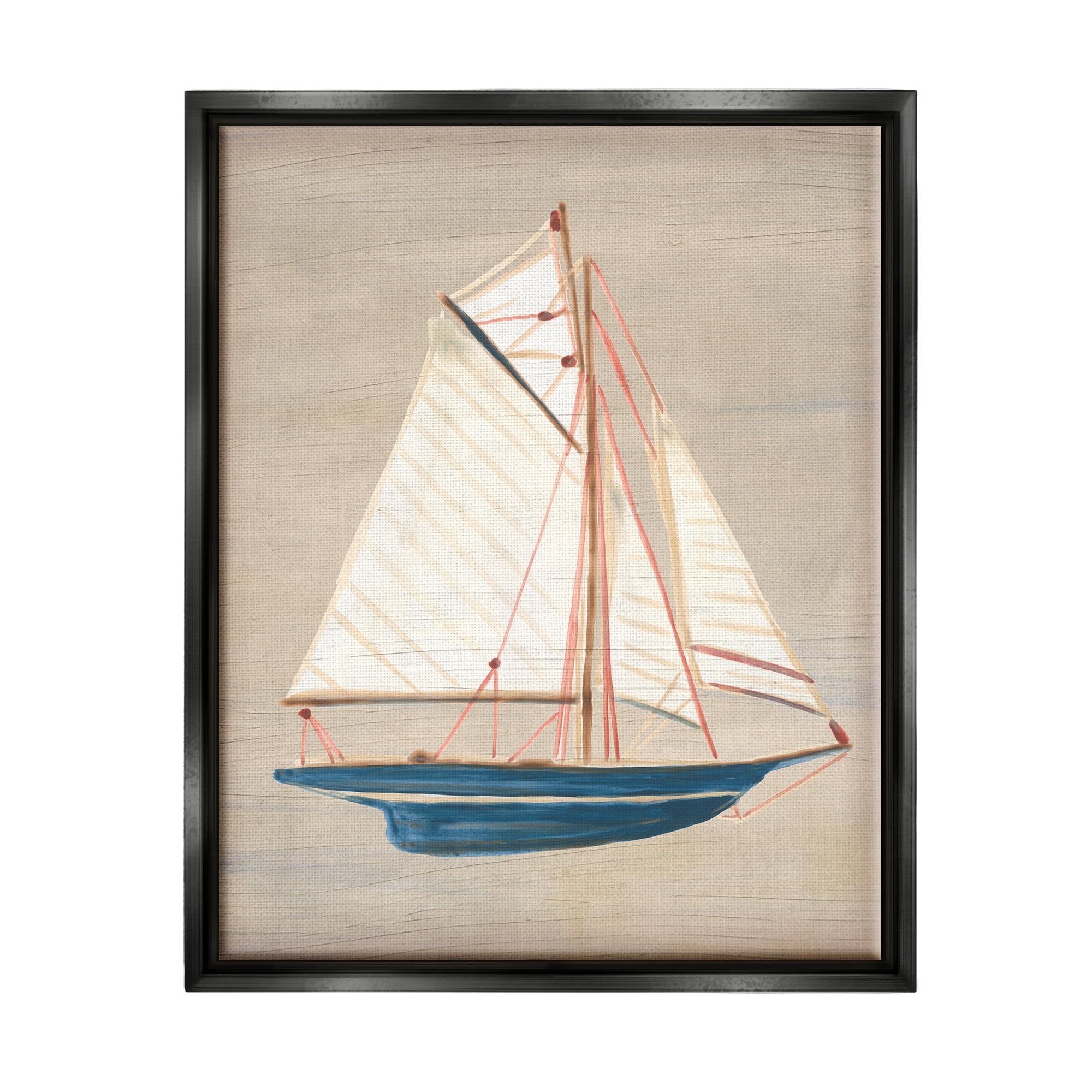 Stupell Industries Rustic Blue Sailboat Transportation Painting Black Floater Framed Canvas Art Print Wall Art, 17 x 21