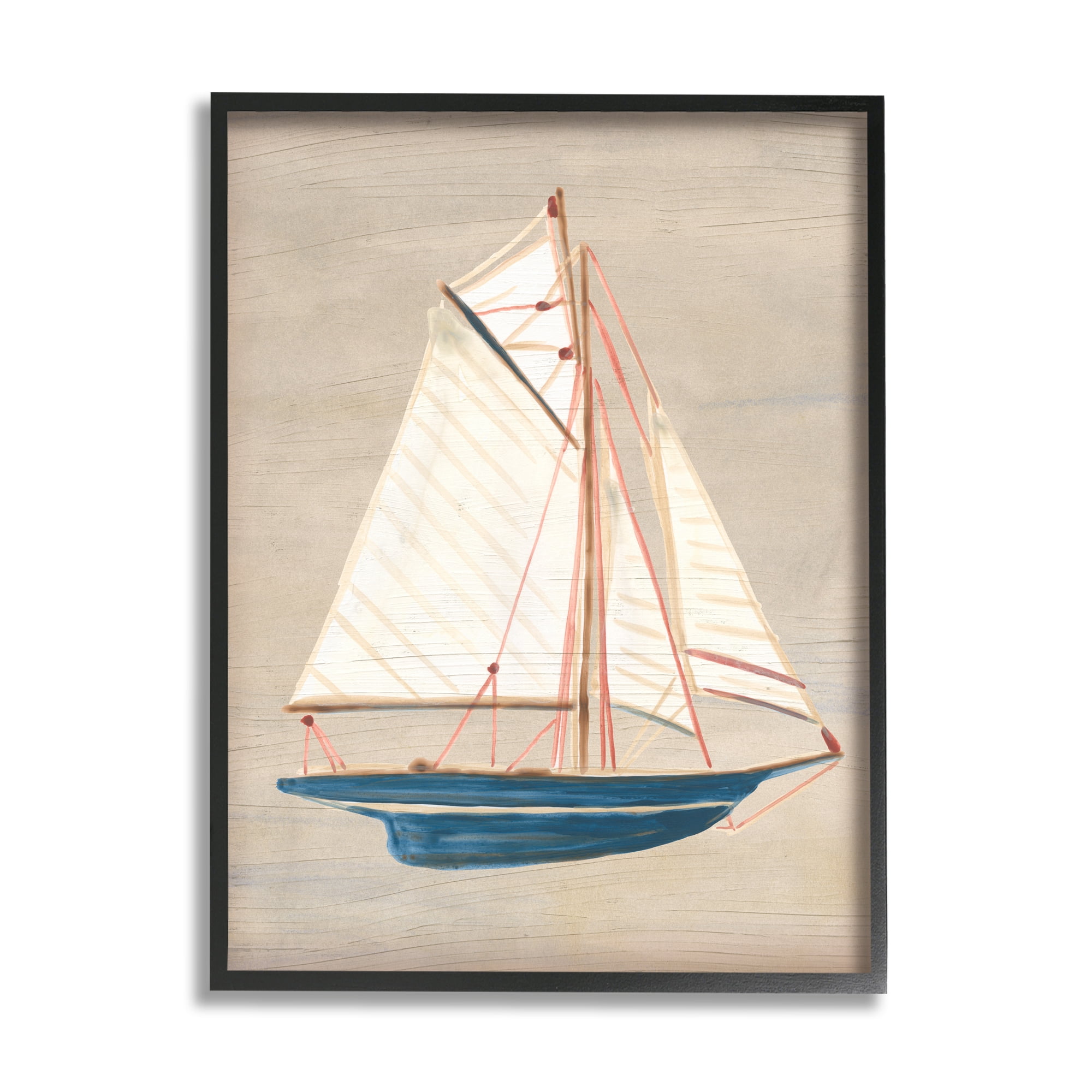 Stupell Industries Rustic Blue Sailboat Transportation Painting Black Framed Art Print Wall Art, 24 x 30