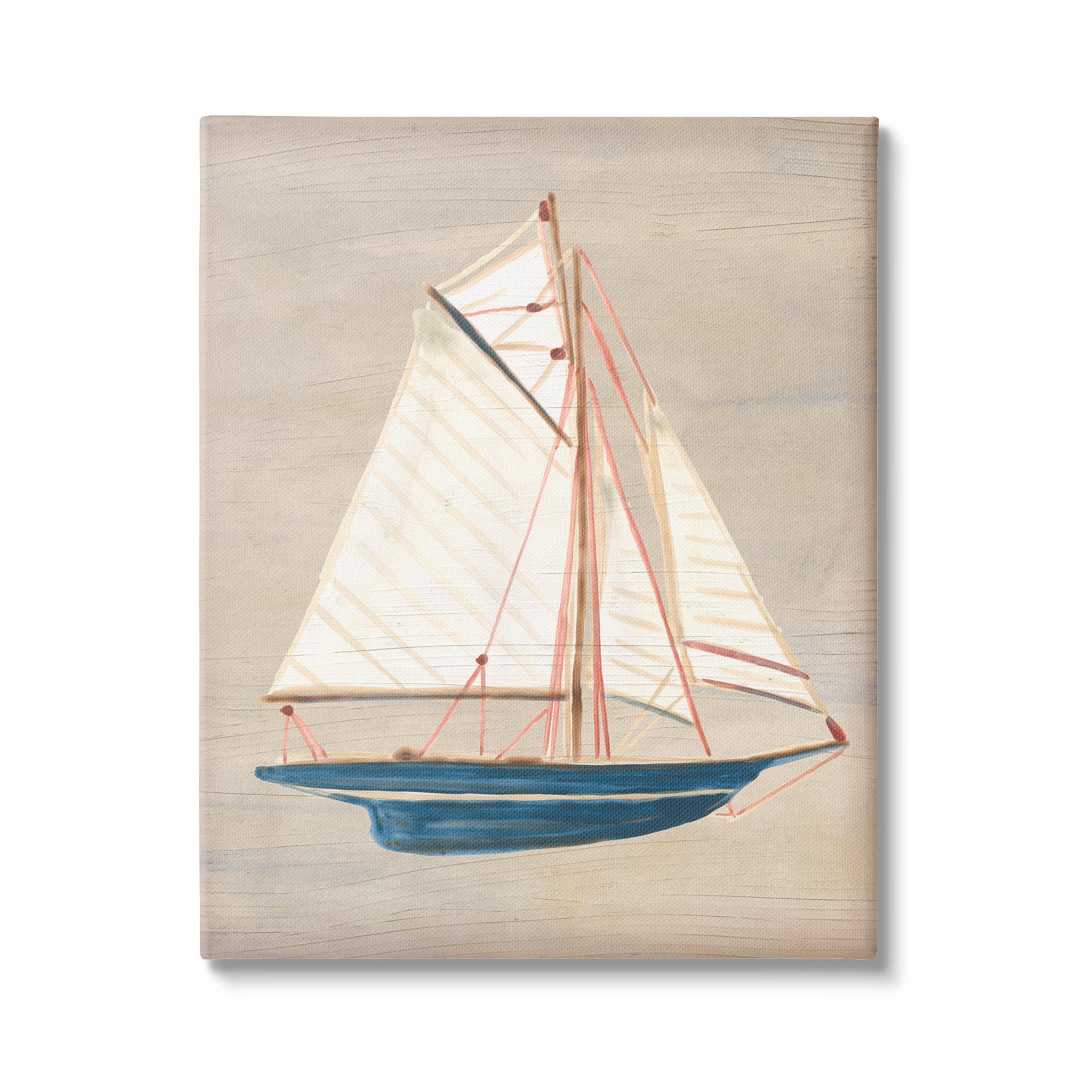 Stupell Industries Rustic Blue Sailboat Transportation Painting Gallery Wrapped Canvas Art Print Wall Art, 36 x 48