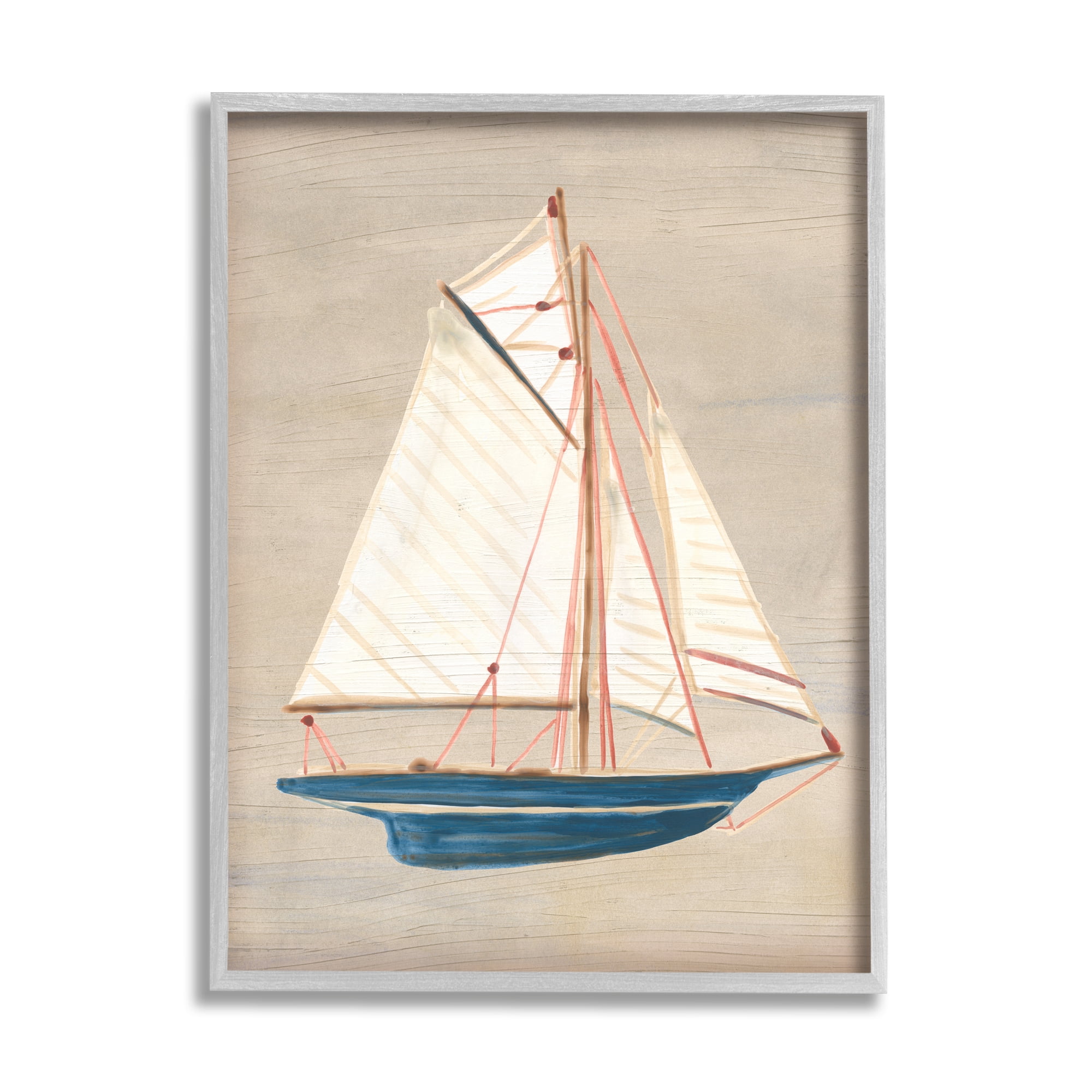 Stupell Industries Rustic Blue Sailboat Transportation Painting Gray Framed Art Print Wall Art, 24 x 30