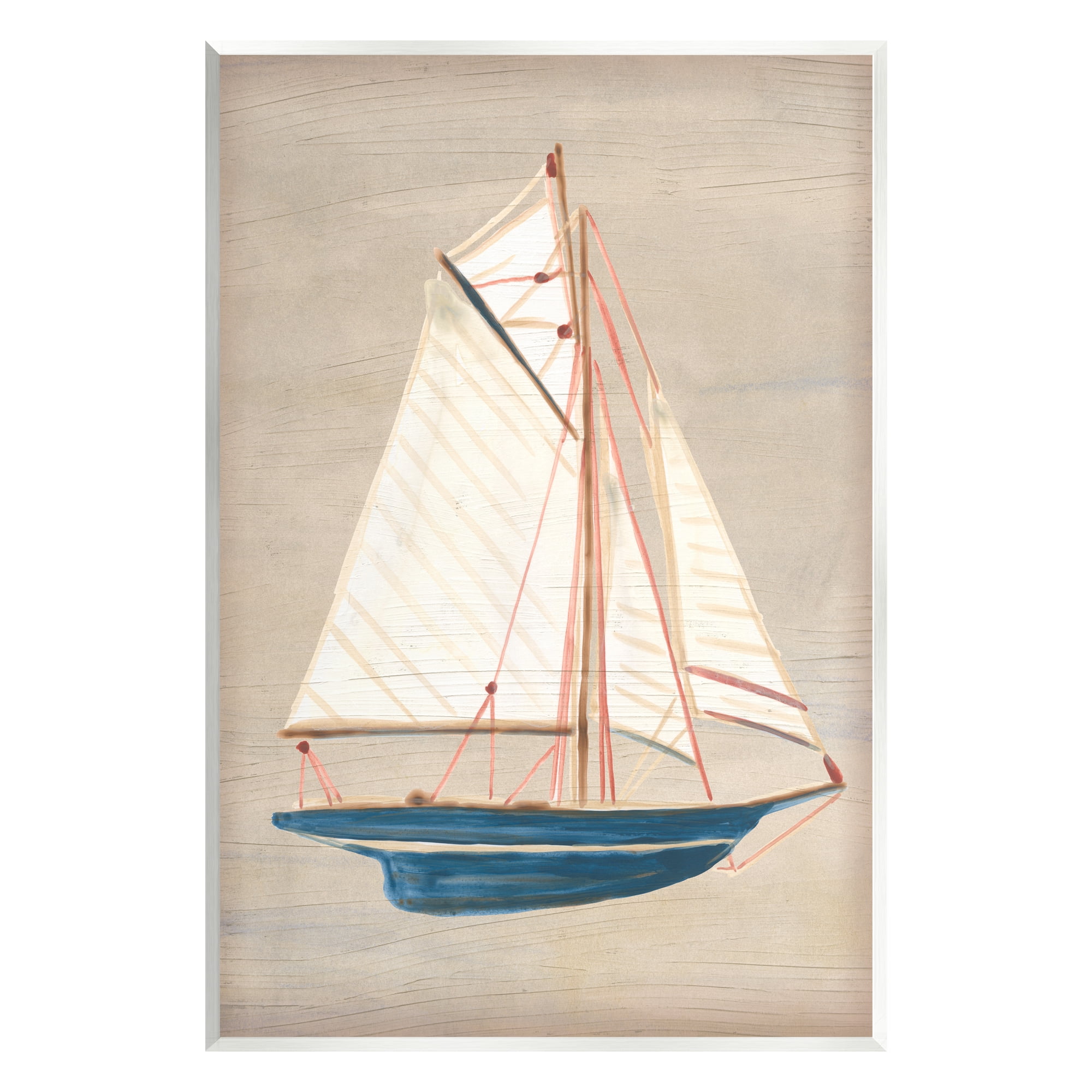 Stupell Industries Rustic Blue Sailboat Transportation Painting Unframed Art Print Wall Art, 13 x 19