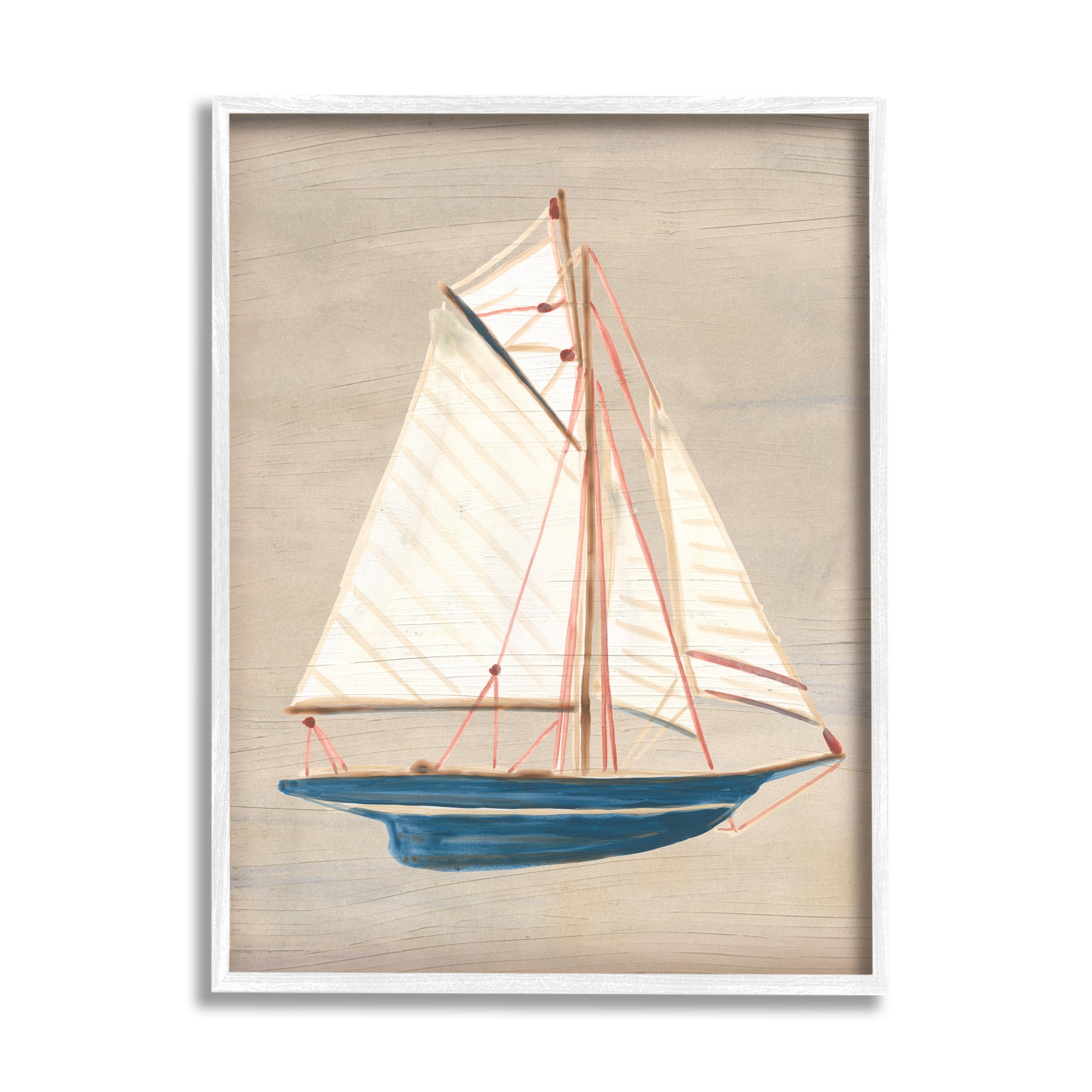 Stupell Industries Rustic Blue Sailboat Transportation Painting White Framed Art Print Wall Art, 24 x 30