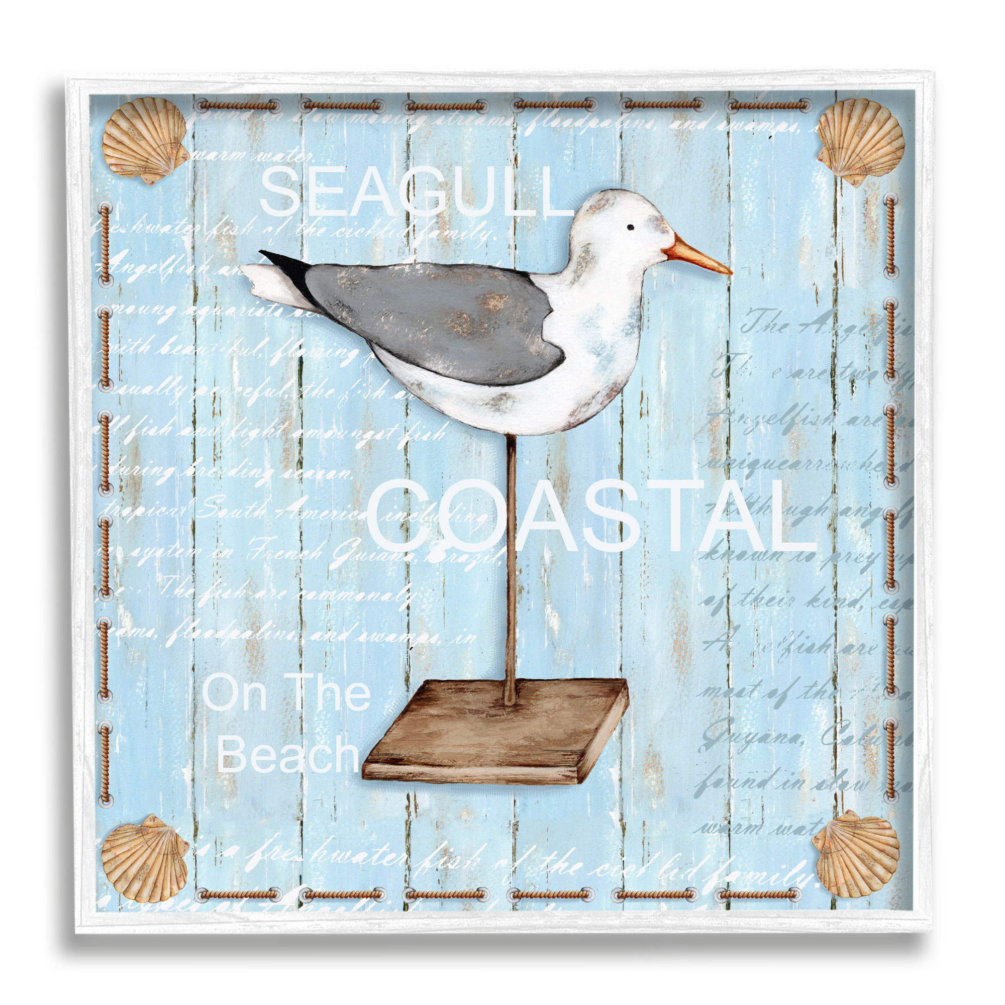 Stupell Industries Rustic Blue Seagull Animals & Insects Painting White Framed Art Print Wall Art, 12 x 12