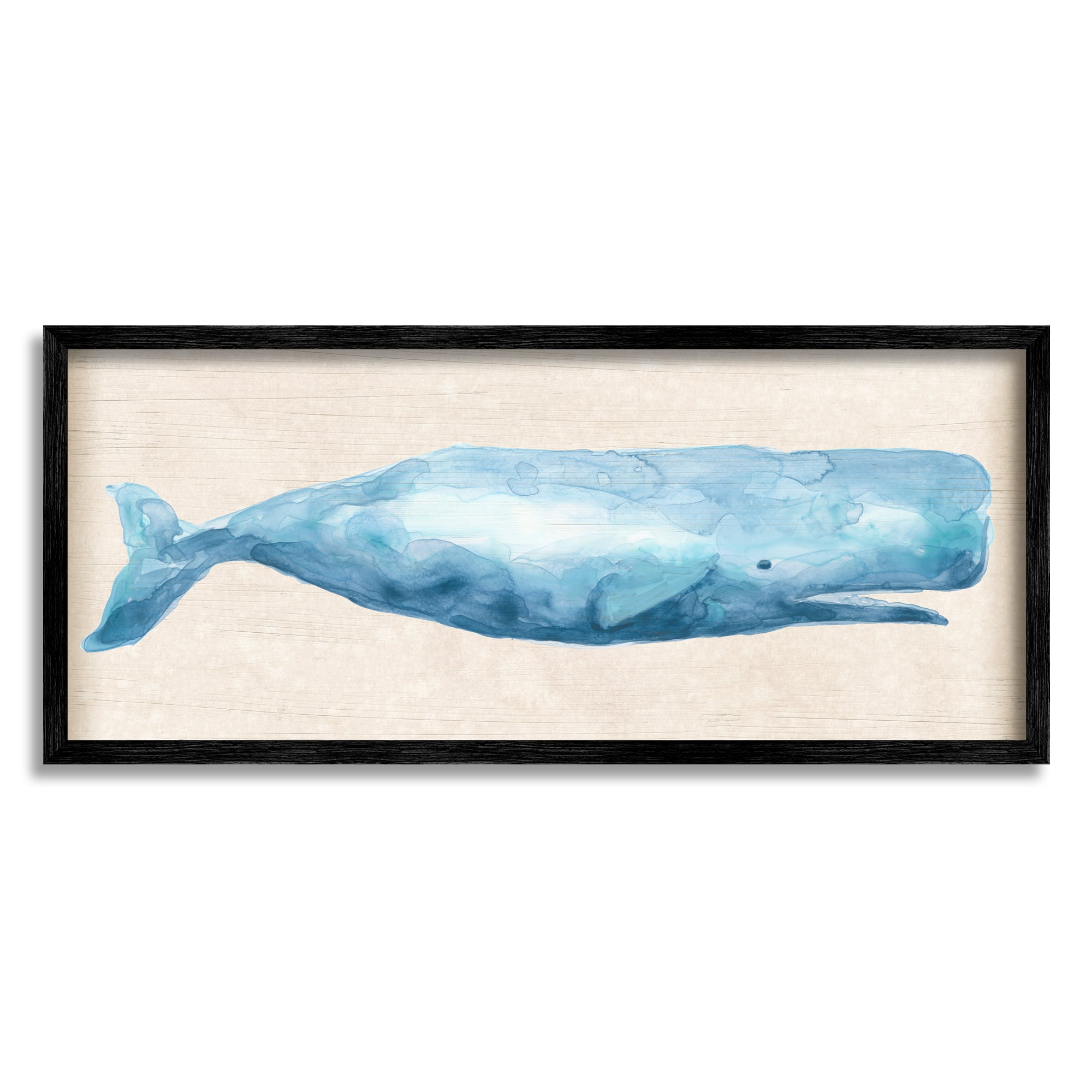 Stupell Industries Rustic Blue Whale Animals & Insects Painting Black Framed Art Print Wall Art, 24 x 10