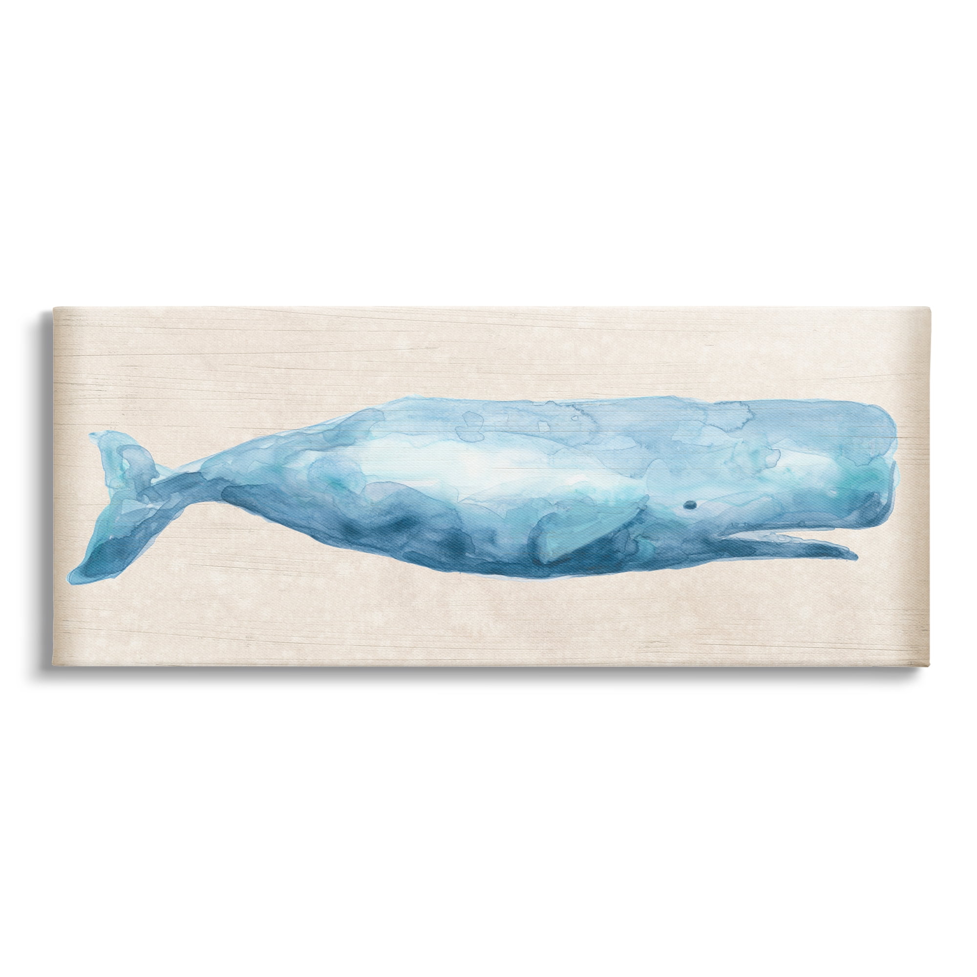 Stupell Industries Rustic Blue Whale Animals & Insects Painting Gallery Wrapped Canvas Art Print Wall Art, 48 x 20