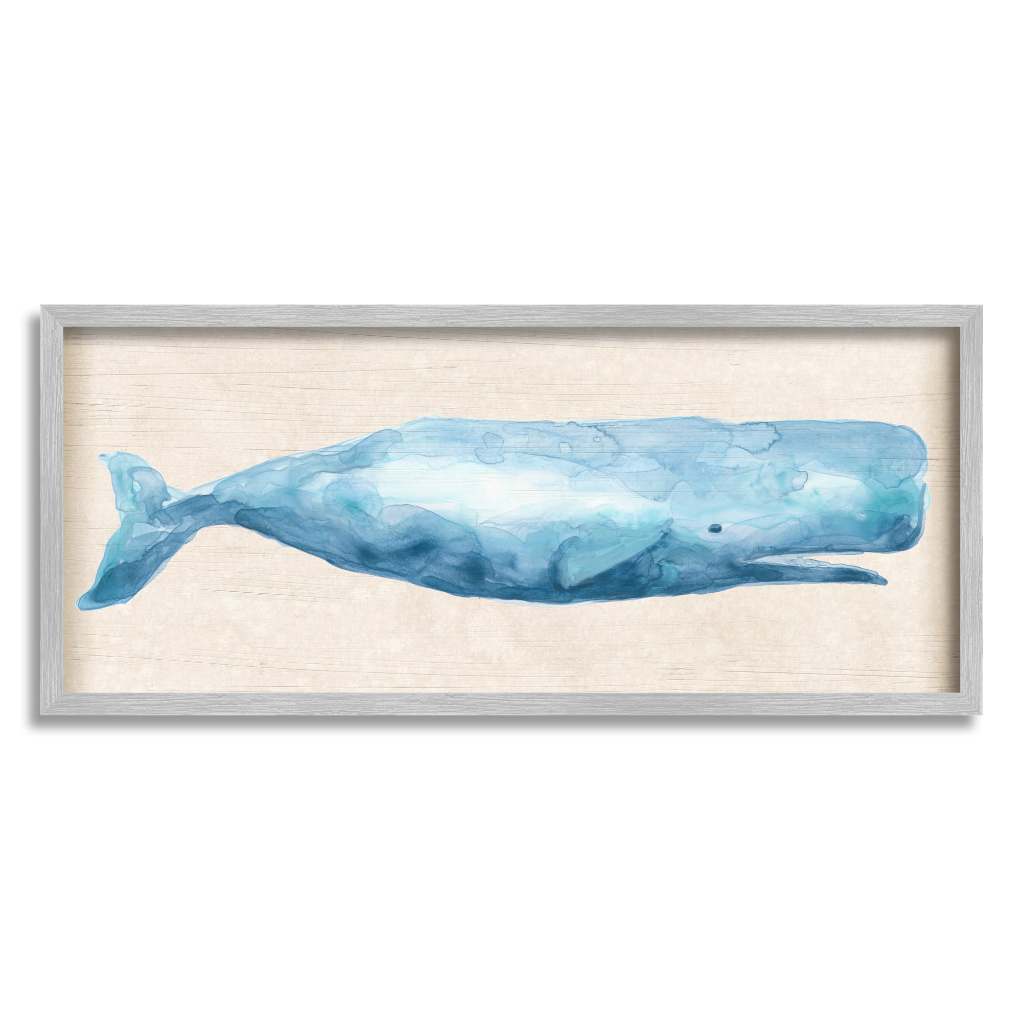Stupell Industries Rustic Blue Whale Animals & Insects Painting Gray Framed Art Print Wall Art, 24 x 10