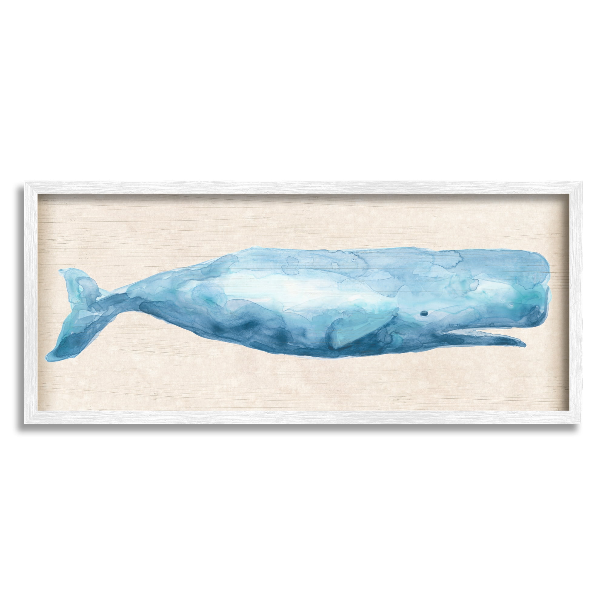 Stupell Industries Rustic Blue Whale Animals & Insects Painting White Framed Art Print Wall Art, 24 x 10
