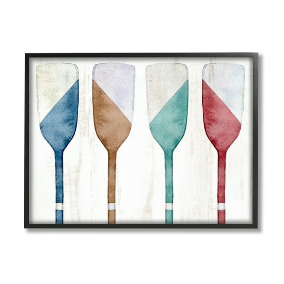 Stupell Industries Rustic Boat Oars Nature Painting Black Framed Art Print Wall Art, 14 x 11