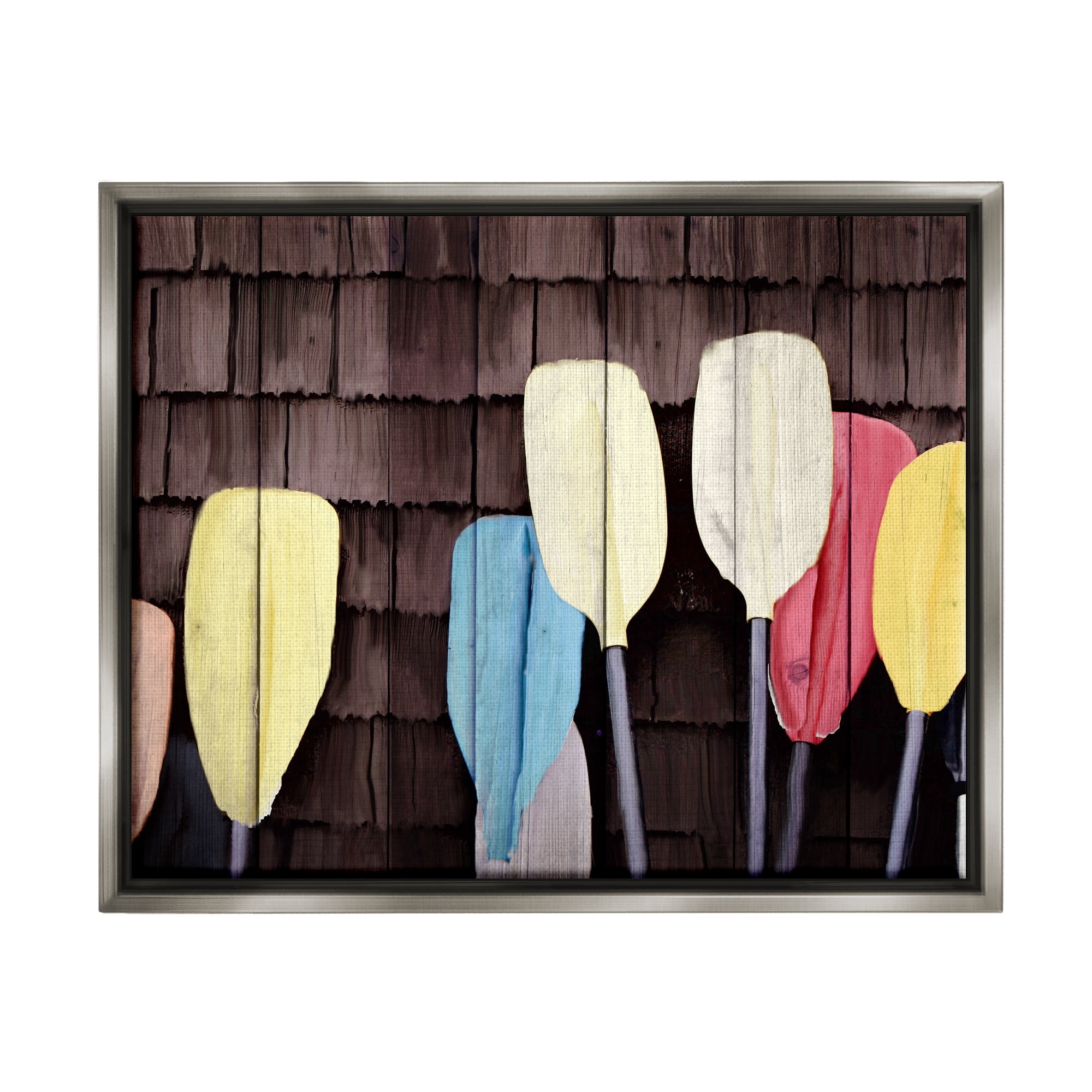 Stupell Industries Rustic Boat Oars Transportation Painting Gray Floater Framed Canvas Art Print Wall Art, 31 x 25
