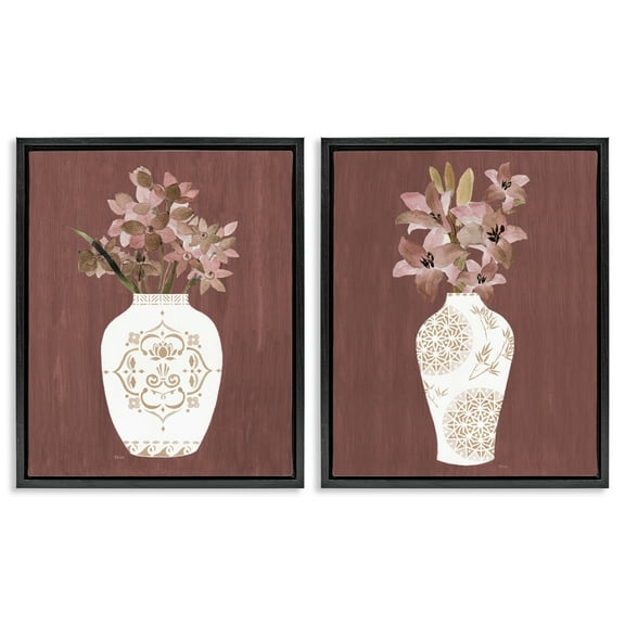 Stupell Industries Rustic Boho Bouquets Plants & Flowers Painting Black Floater Framed Canvas Art Print Wall Art, 17 x 21, Set of 2
