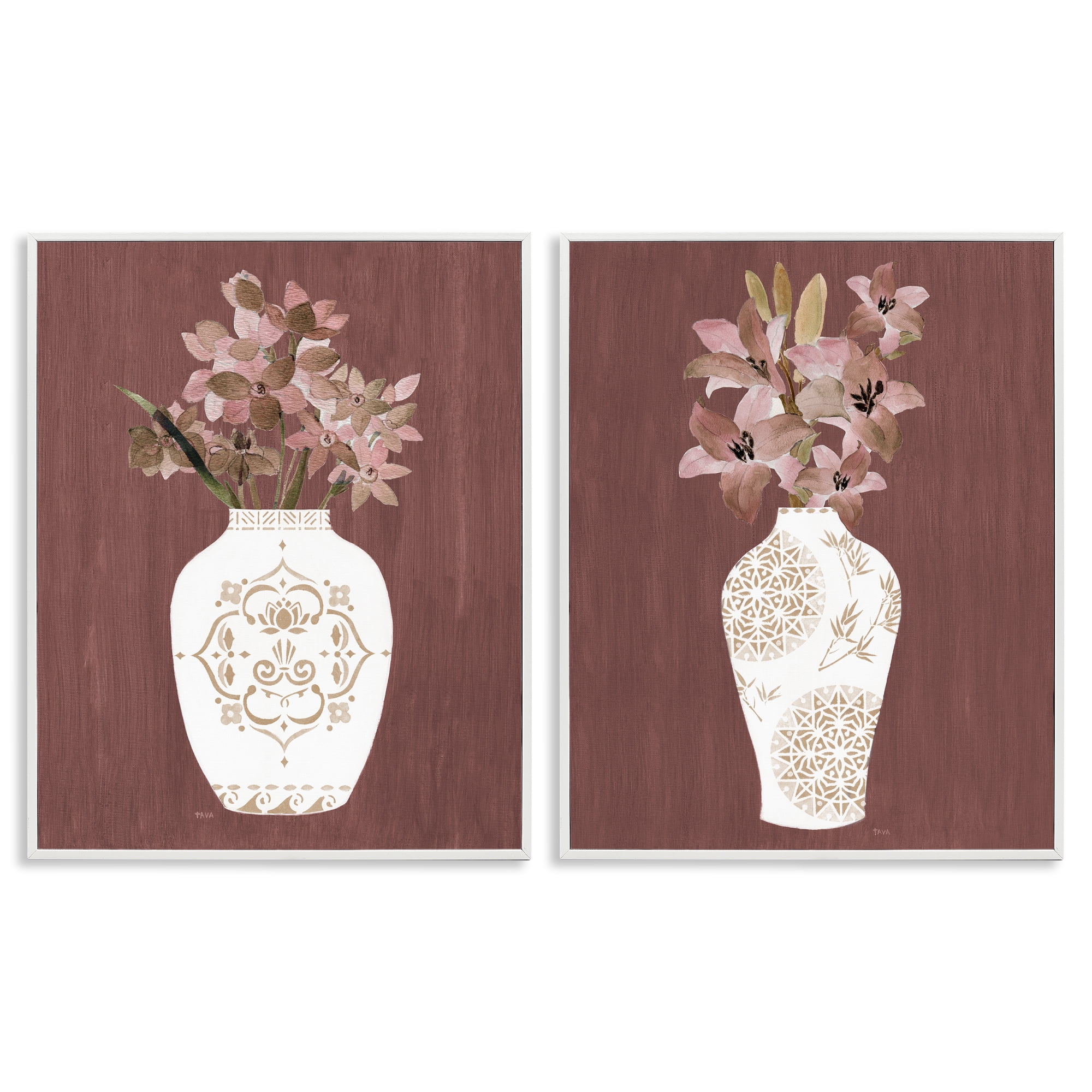 Stupell Industries Rustic Boho Bouquets Plants & Flowers Painting White Framed Art Print Wall Art, 16 x 20, Set of 2
