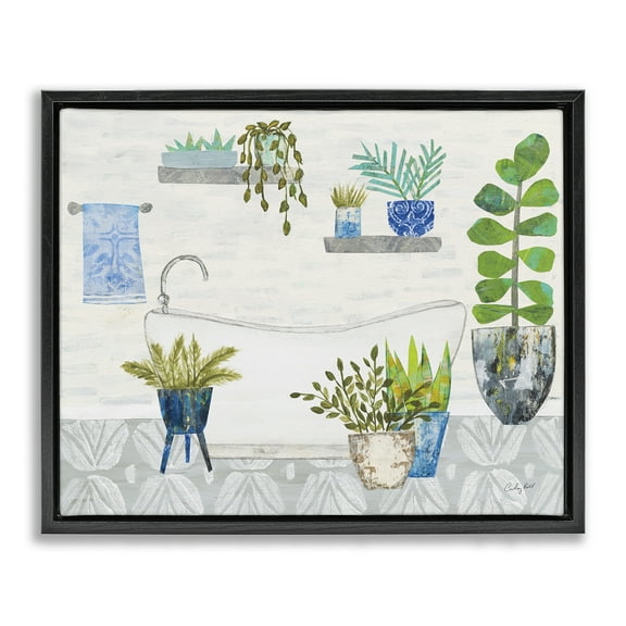 Stupell Industries Rustic Botanical Bathroom Bath & Laundry Painting Black Floater Framed Canvas Art Print Wall Art, 21 x 17