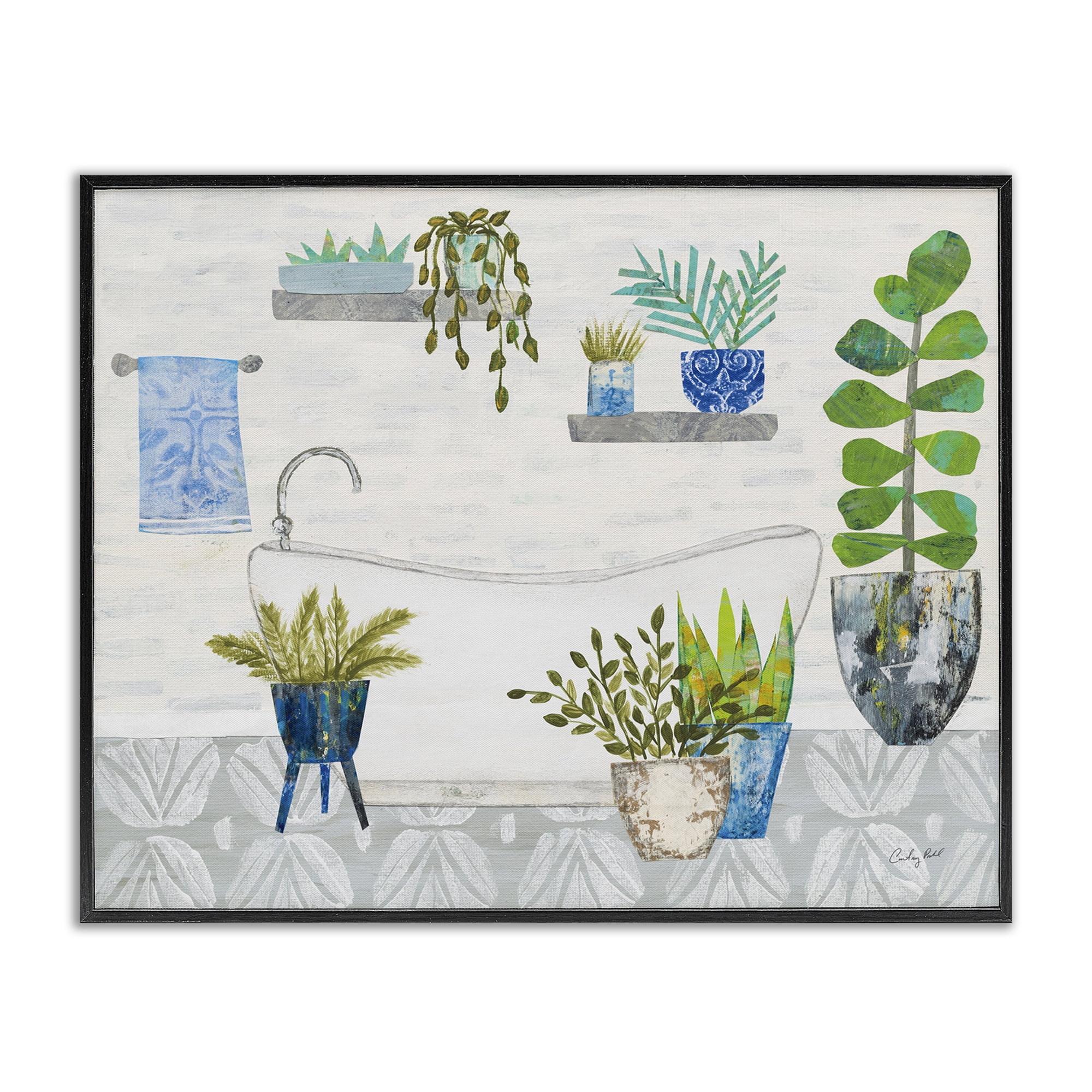 Stupell Industries Rustic Botanical Bathroom Bath & Laundry Painting Black Framed Art Print Wall Art, 20 x 16